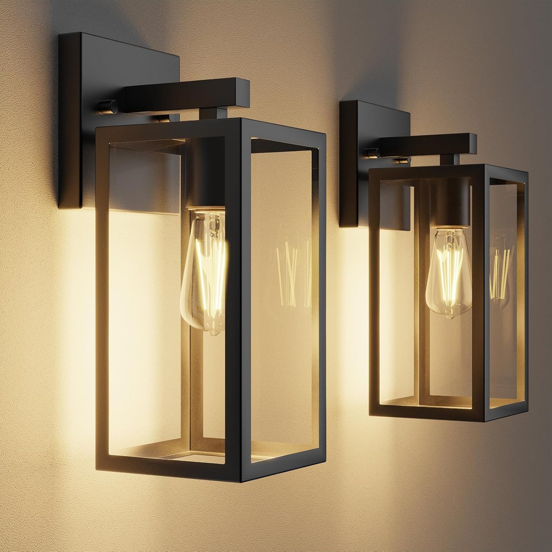 Outdoor Wall Lights, 12.4 Inch Waterproof Lanterns with Frame and Clear Glass Shade, Exterior Front Porch Lights Matte Black Wall Sconce, Modern Mounted Lighting for Patio Entryway Hallway, 2 Pack Outdoor Wall Lights, 12.4 Inch Waterproof Lanterns with Frame and Clear Glass Shade, Exterior Front Porch Lights Matte Black Wall Sconce, Modern Mounted Lighting for Patio Entryway Hallway, 2 Pack