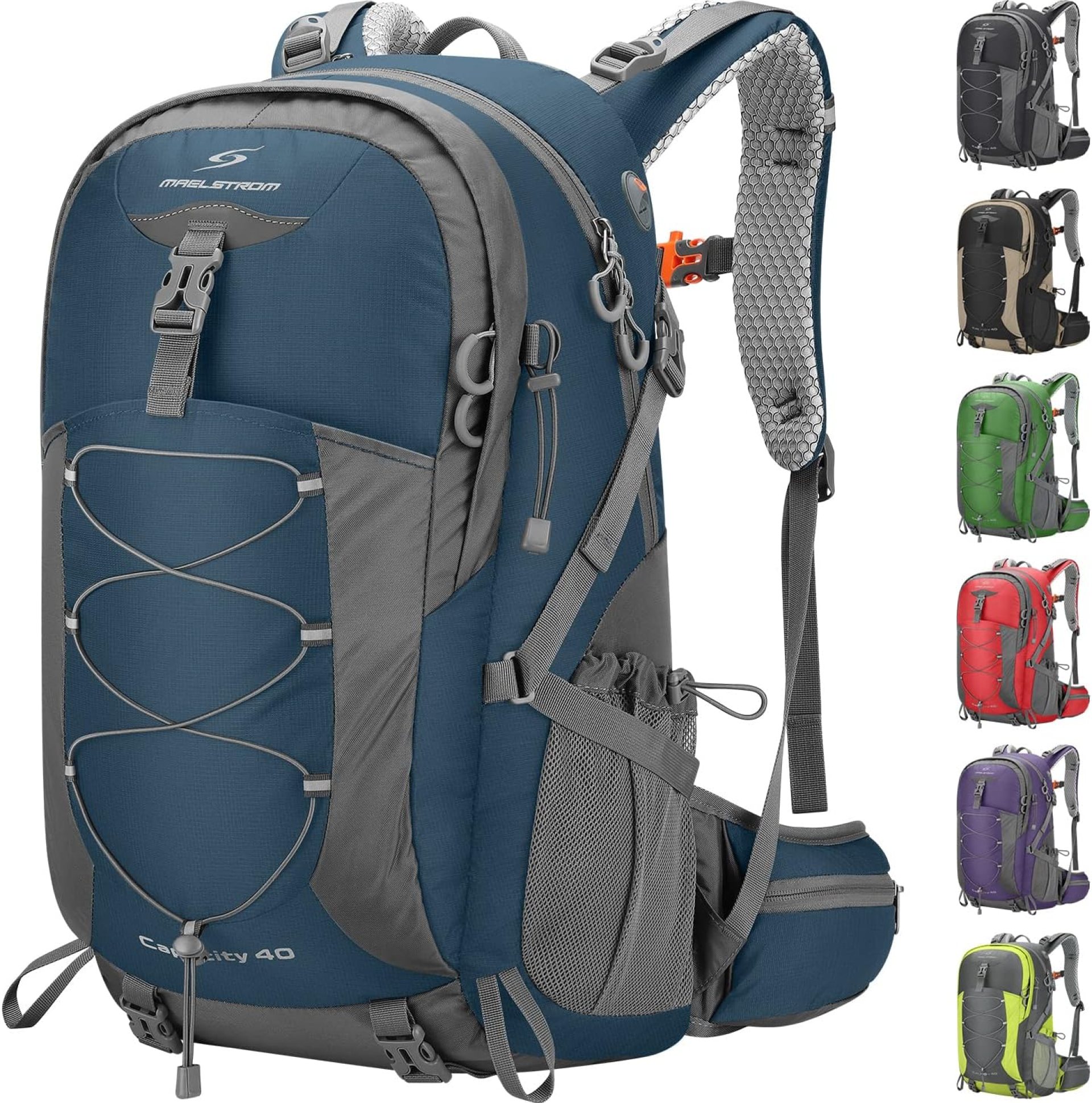 Maelstrom Hiking Backpack,Camping Backpack,40L Waterproof Hiking Daypack with Rain Cover,Lightweight Travel Backpack,Blue Maelstrom Hiking Backpack,Camping Backpack,40L Waterproof Hiking Daypack with Rain Cover,Lightweight Travel Backpack,Blue