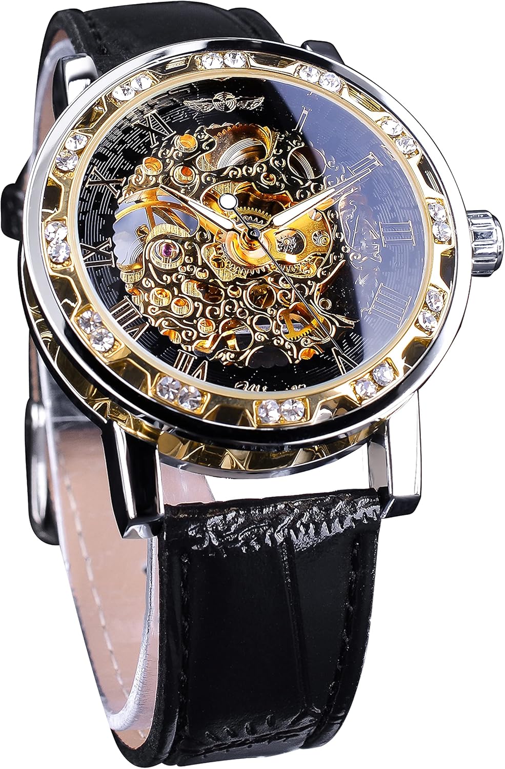 Winner Retro Manual Mechanical Skeleton Watch with Diamond and Carving Flower Craft Men Skeleton Wrist Watch Mechanical Classic Roman Number Winner Retro Manual Mechanical Skeleton Watch with Diamond and Carving Flower Craft Men Skeleton Wrist Watch Mechanical Classic Roman Number