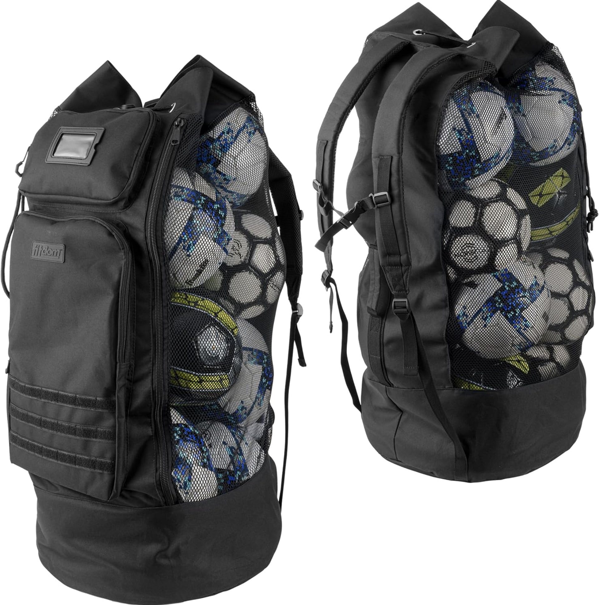 Fitdom Heavy Duty XL Soccer Mesh Equipment Ball Bag w/Adjustable Backpack Shoulder Strap Design for Coach. 2 Different Size Front Pockets for Sporting Accessories. Fitdom Heavy Duty XL Soccer Mesh Equipment Ball Bag w/Adjustable Backpack Shoulder Strap Design for Coach. 2 Different Size Front Pockets for Sporting Accessories.