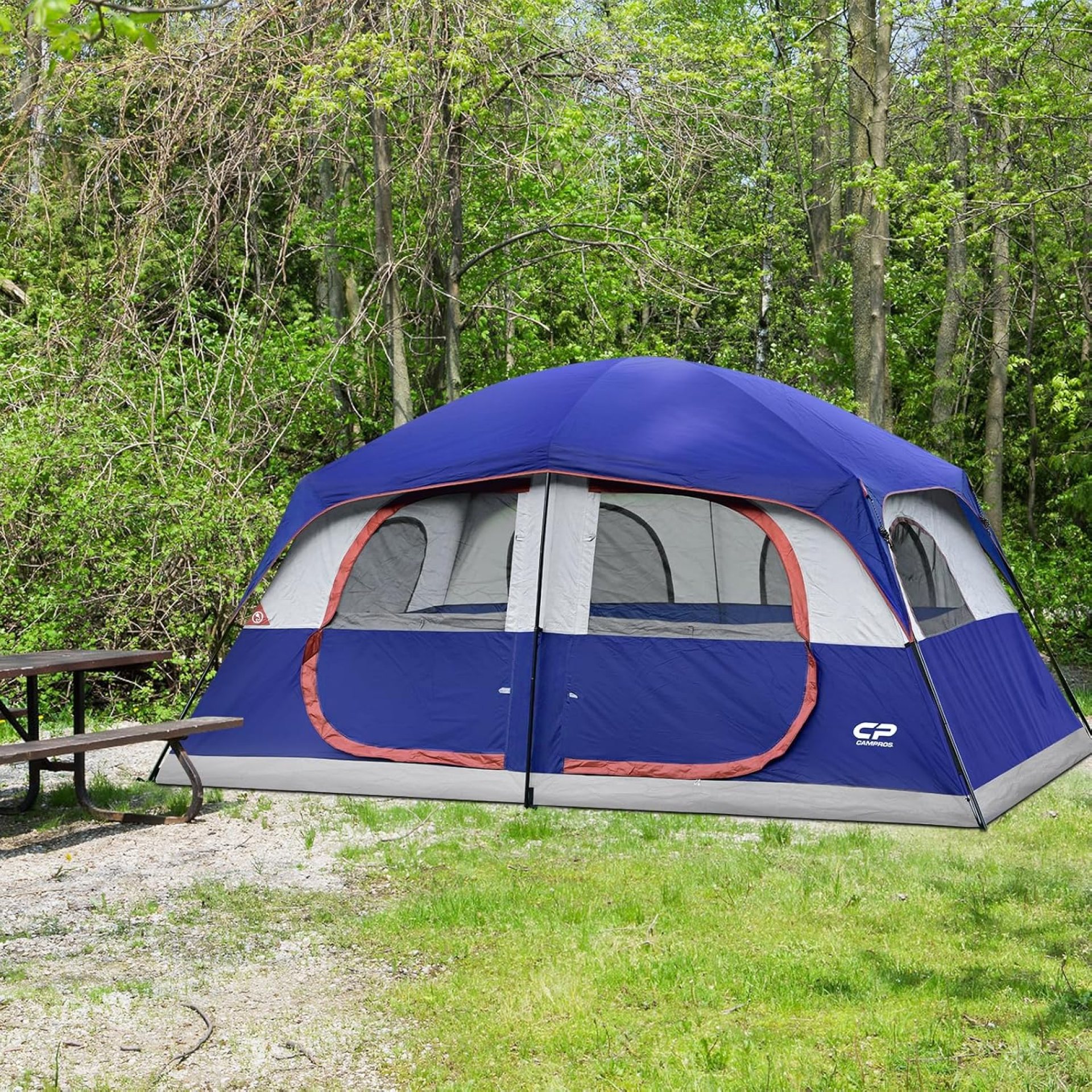 CAMPROS CP Camping Tent 10 Person Family Cabin Tent, 2 Room Water Resistant Waterproof Tent with Top Rainfly, 4 Large Mesh Windows, Double Layer, Easy Set Up, Portable with Carry Bag, 16ft x 9ft x72in CAMPROS CP Camping Tent 10 Person Family Cabin Tent, 2 Room Water Resistant Waterproof Tent with Top Rainfly, 4 Large Mesh Windows, Double Layer, Easy Set Up, Portable with Carry Bag, 16ft x 9ft x72in