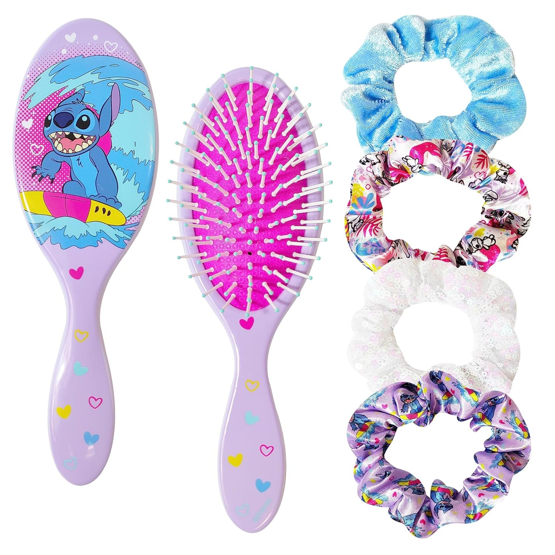Stitch Hair Accessory 5 Pcs Set – 1 Regular 9 inch Stitch Hairbrush & 4 Scrunchies – Detangling Brush – Elastic Hair Ties Ropes for Girls, Ages 3+ Stitch Hair Accessory 5 Pcs Set – 1 Regular 9 inch Stitch Hairbrush & 4 Scrunchies – Detangling Brush – Elastic Hair Ties Ropes for Girls, Ages 3+
