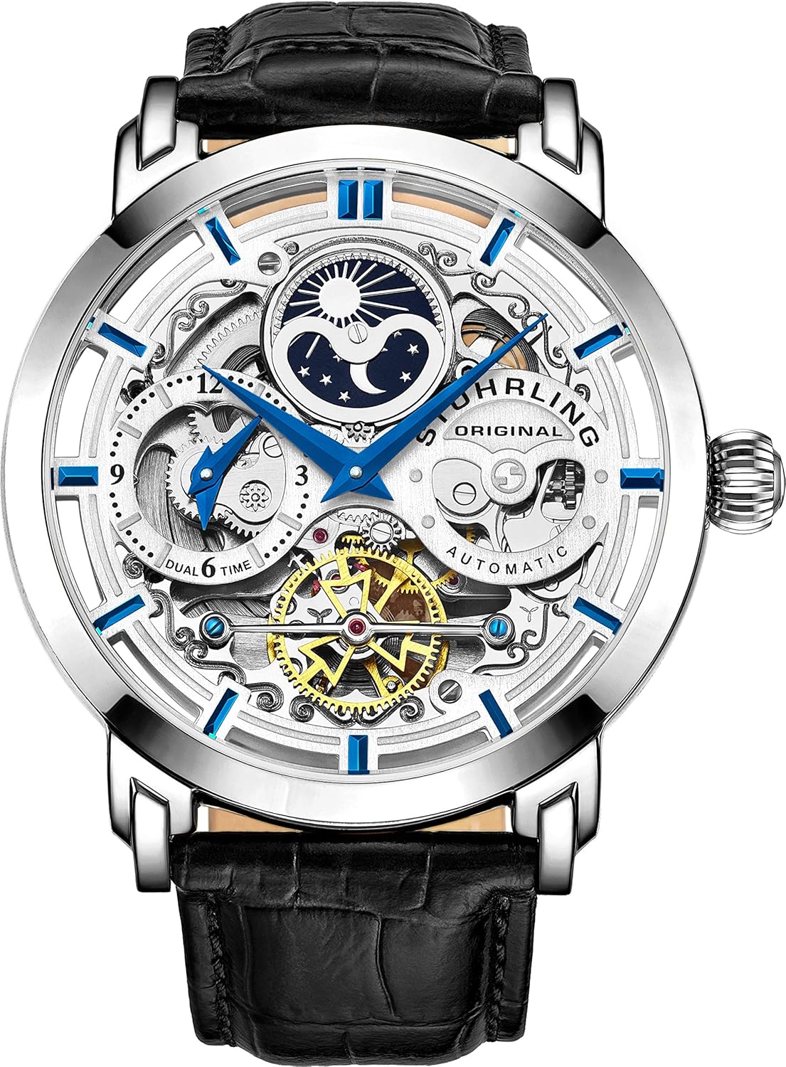 Stuhrling Original Legacy Men’s Automatic Watch Stainless Steel 46 MM Case Genuine Leather Strap Watch Black Stuhrling Original Legacy Men’s Automatic Watch Stainless Steel 46 MM Case Genuine Leather Strap Watch Black