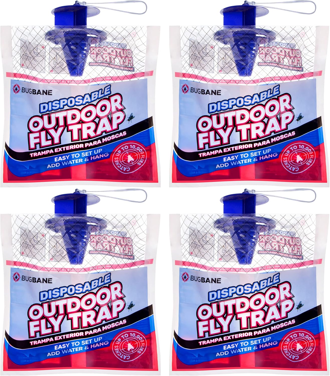 Fly Traps Outdoor Fly Trap for Patio. 4 Non-Toxic Pre-Baited Flies Bags Outdoor Disposable. Hanging Bug Catchers for All Filth Flies Killer for Outside Bug Control in Yard Horse Ranch Trash Can Fly Traps Outdoor Fly Trap for Patio. 4 Non-Toxic Pre-Baited Flies Bags Outdoor Disposable. Hanging Bug Catchers for All Filth Flies Killer for Outside Bug Control in Yard Horse Ranch Trash Can