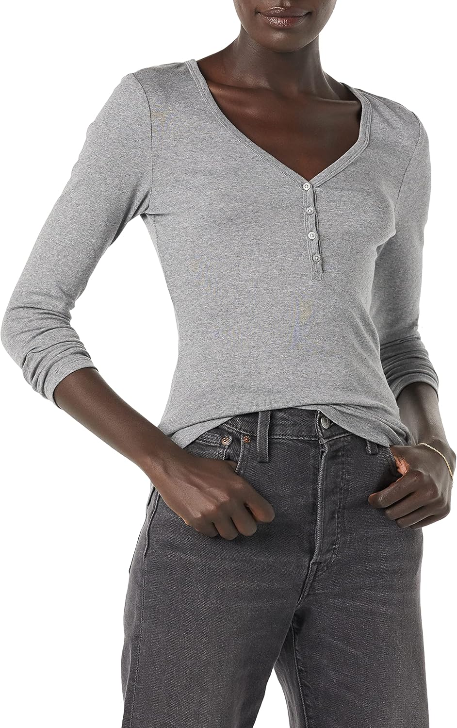 Amazon Essentials Women’s Ribbed Knit Long Sleeve Henley Slim Fit T-Shirt Amazon Essentials Women’s Ribbed Knit Long Sleeve Henley Slim Fit T-Shirt