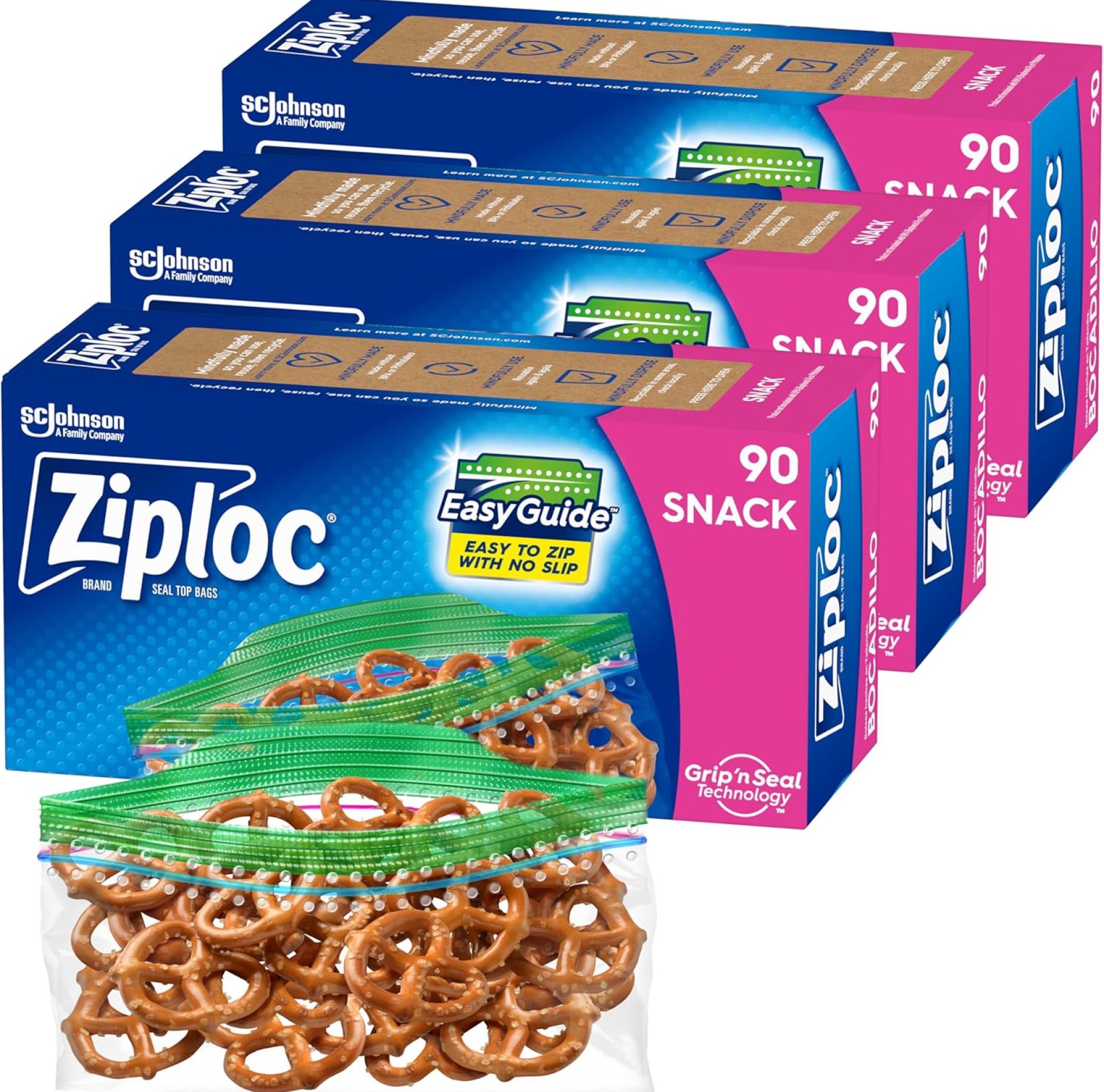Ziploc Snack Bags with EasyGuide Texture, Small Plastic Storage Bags with Grip ‘N Seal Technology, 270 Bags Total Ziploc Snack Bags with EasyGuide Texture, Small Plastic Storage Bags with Grip ‘N Seal Technology, 270 Bags Total