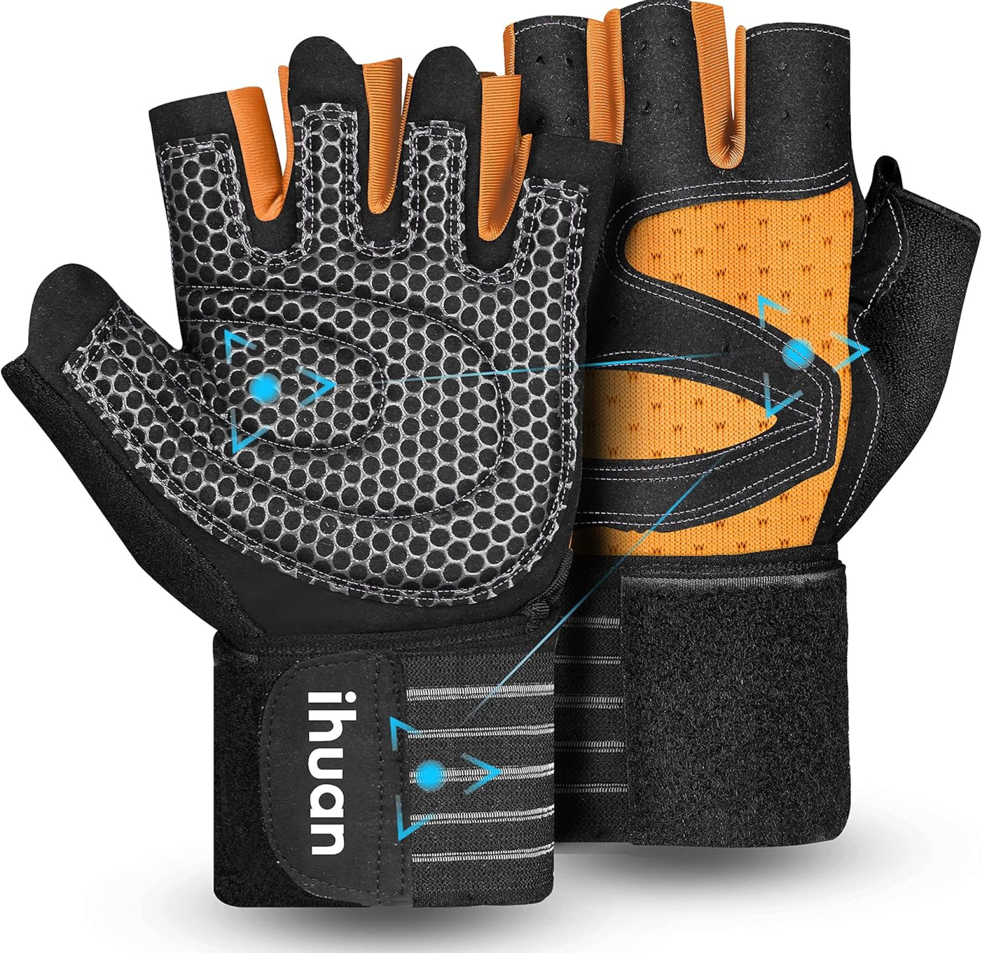 ihuan Ventilated Weight Lifting Gym Workout Gloves with Wrist Wrap Support for Men & Women, Full Palm Protection, for Weightlifting, Training, Fitness, Hanging, Pull ups ihuan Ventilated Weight Lifting Gym Workout Gloves with Wrist Wrap Support for Men & Women, Full Palm Protection, for Weightlifting, Training, Fitness, Hanging, Pull ups