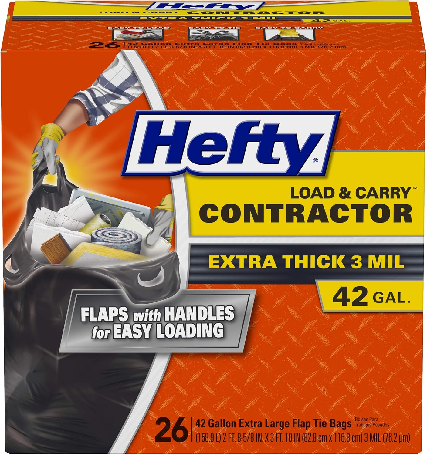 Hefty Load & Carry Heavy Duty Contractor Large Trash Bags, 42 Gallon, 26 Count Hefty Load & Carry Heavy Duty Contractor Large Trash Bags, 42 Gallon, 26 Count