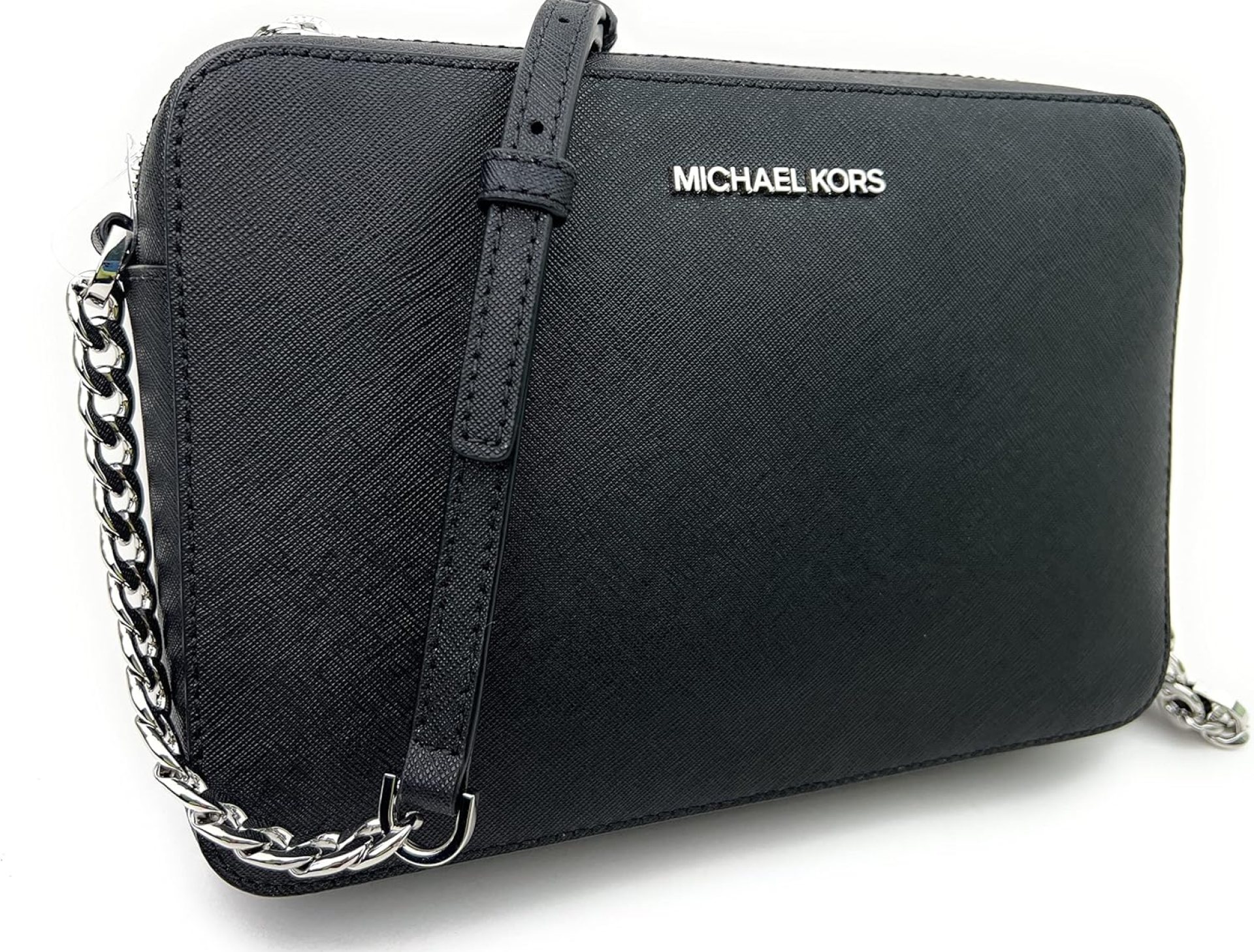Michael Kors Women’s Jet Set Item Crossbody Bag in Black with Silver hardware (Black/Silver) Michael Kors Women’s Jet Set Item Crossbody Bag in Black with Silver hardware (Black/Silver)