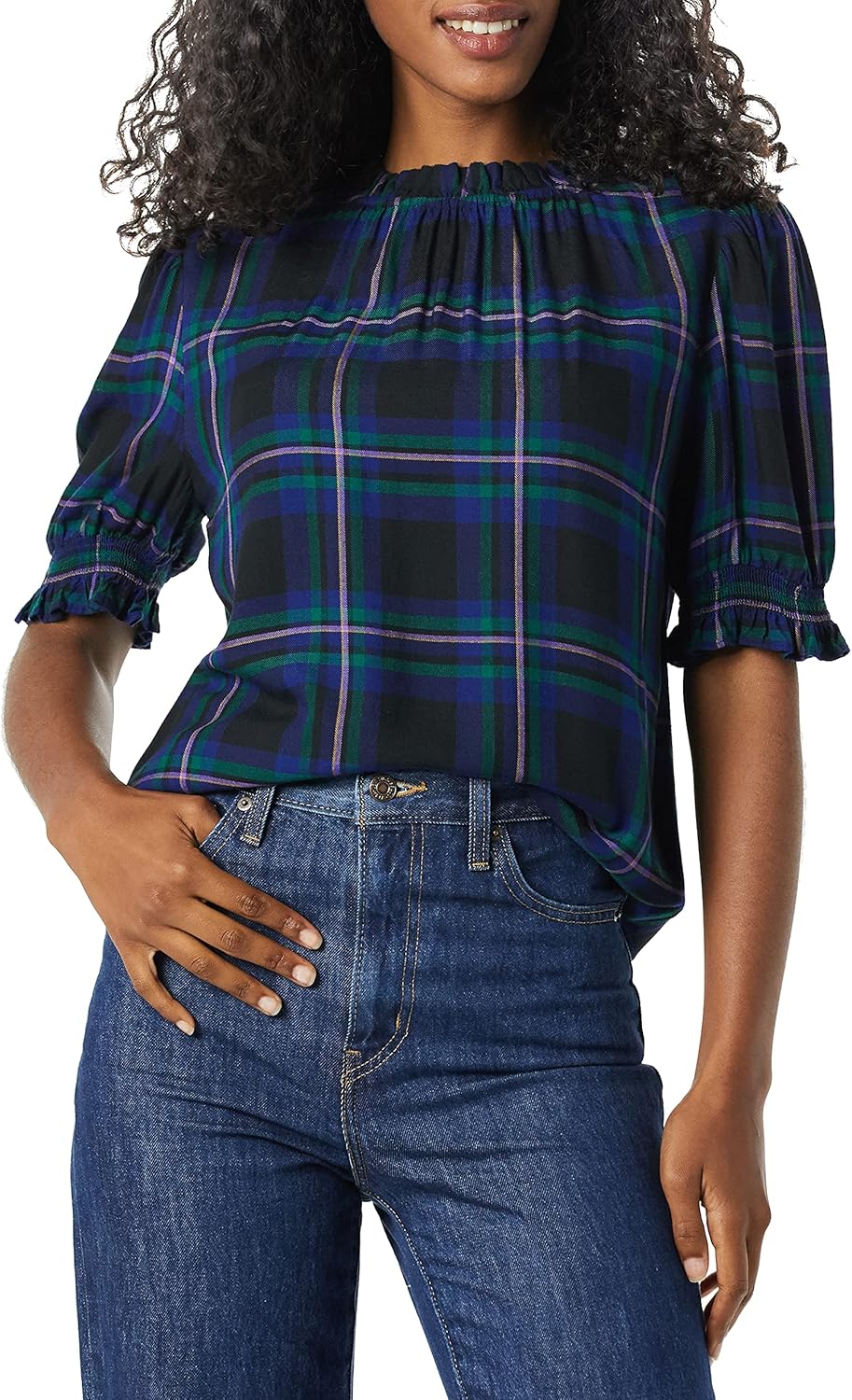 Amazon Essentials Women’s Fluid Twill Short Puff Sleeve Smock Detail Shirt Amazon Essentials Women’s Fluid Twill Short Puff Sleeve Smock Detail Shirt