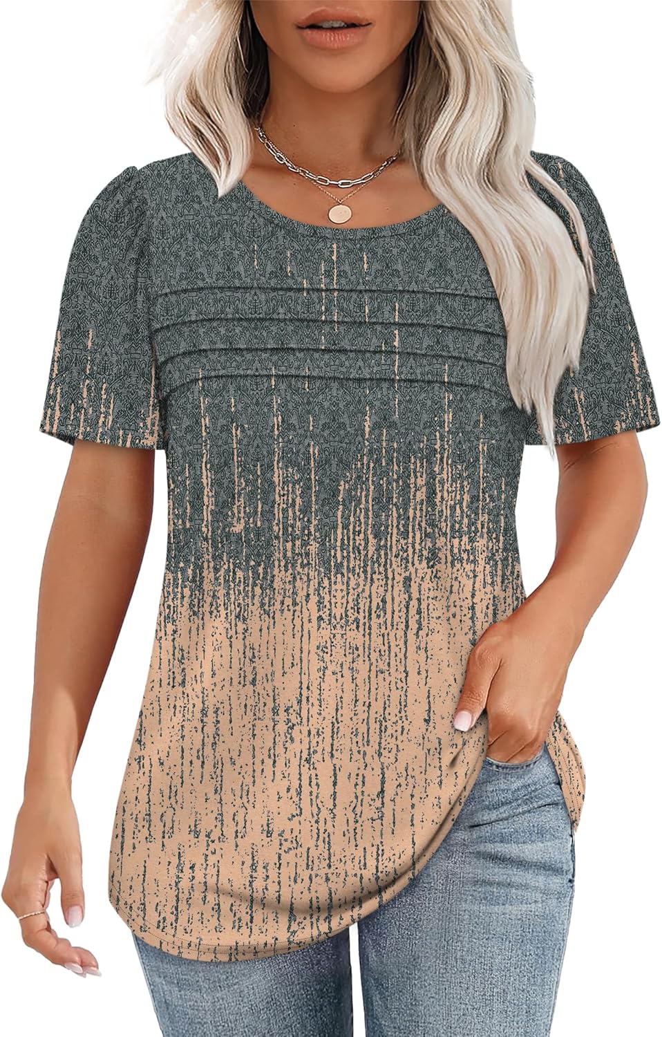 OFEEFAN Womens T Shirts Short Sleeve Tops Dressy Casual Blouses Spring Summer Outfits Flowy Pleated Front Scooped Neck OFEEFAN Womens T Shirts Short Sleeve Tops Dressy Casual Blouses Spring Summer Outfits Flowy Pleated Front Scooped Neck