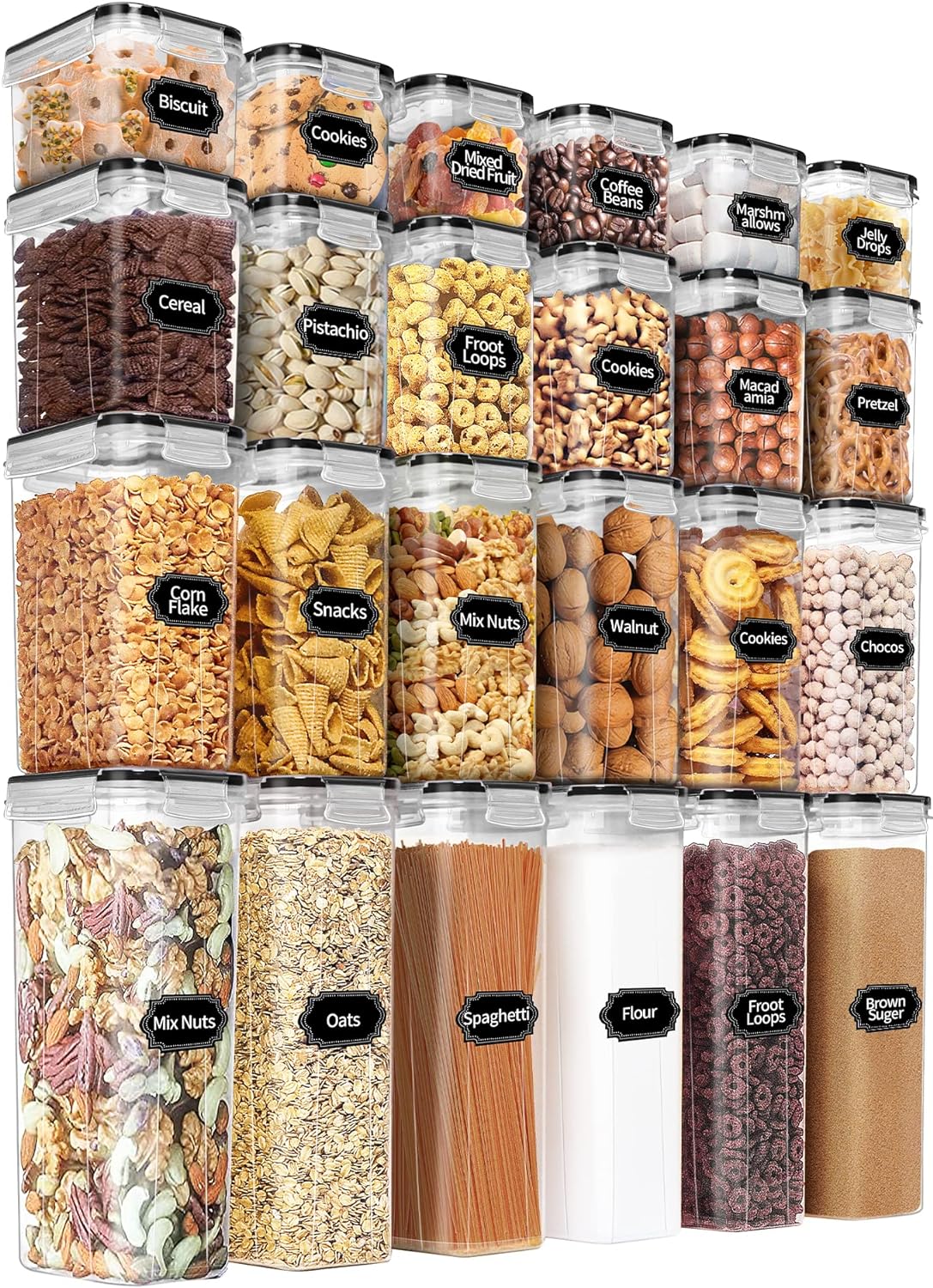 PRAKI Airtight Food Storage Containers Set with Lids – 24 PCS, BPA Free Kitchen and Pantry Organization, Plastic Leak-proof Canisters for Cereal Flour & Sugar – Labels & Marker PRAKI Airtight Food Storage Containers Set with Lids – 24 PCS, BPA Free Kitchen and Pantry Organization, Plastic Leak-proof Canisters for Cereal Flour & Sugar – Labels & Marker