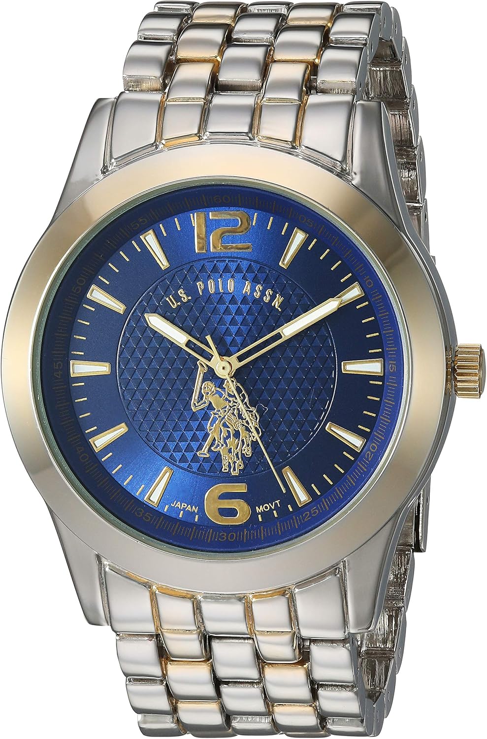 U.S. Polo Assn. Men’s Analog Bracelet Watch – Blue Dial with Gold-Tone Bezel and Two-Tone Stainless Steel Band – Sleek, Durable, and Adjustable Fit for Wrists 5.5″ to 8″ U.S. Polo Assn. Men’s Analog Bracelet Watch – Blue Dial with Gold-Tone Bezel and Two-Tone Stainless Steel Band – Sleek, Durable, and Adjustable Fit for Wrists 5.5″ to 8″