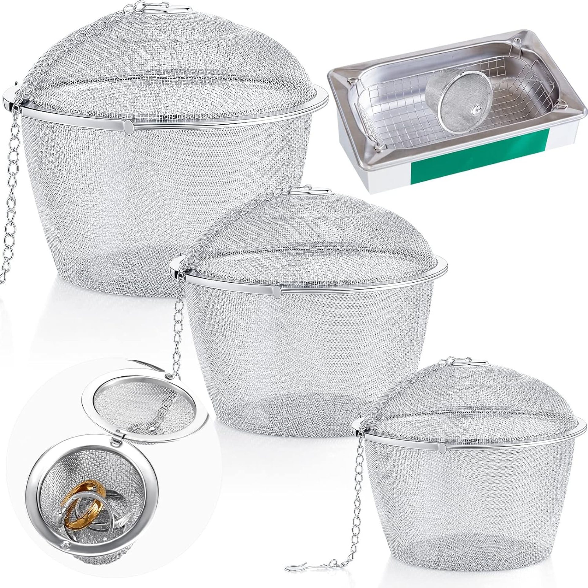 Honeydak 3 Jewelry Cleaner Baskets Jewelry Steam Cleaner Basket Stainless Steel Basket for Small Part and Cleaner Solution with Lock and Hook (1.7,2.5,4.3 Inch) Honeydak 3 Jewelry Cleaner Baskets Jewelry Steam Cleaner Basket Stainless Steel Basket for Small Part and Cleaner Solution with Lock and Hook (1.7,2.5,4.3 Inch)