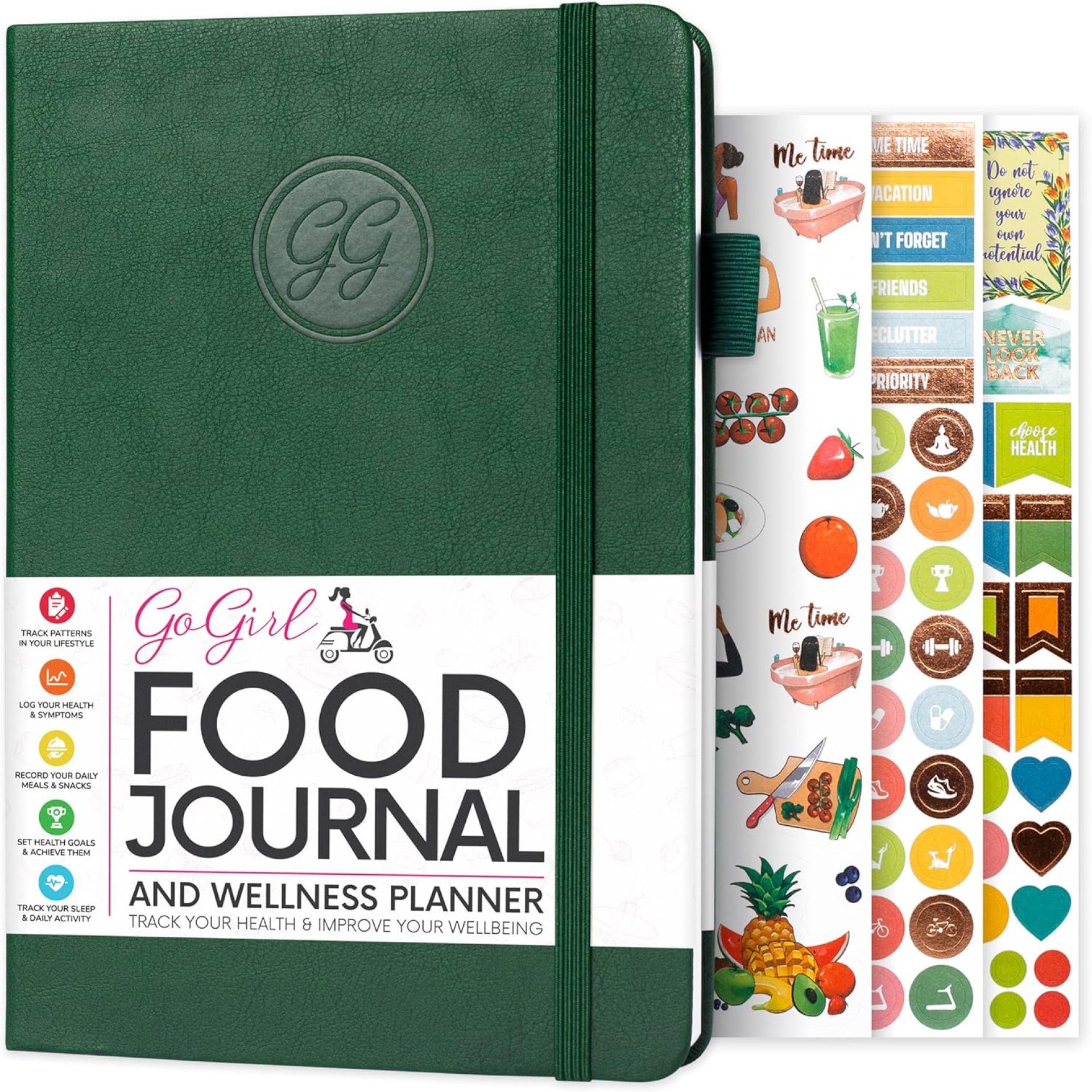 GoGirl Food Journal & Wellness Planner –– Daily Health, Diet & Fitness Diary – Lifestyle & Nutrition Journal with Meal, Exercise & Weight Loss Trackers – A5 size, 14 x 21cm, Hardcover – Forest Green GoGirl Food Journal & Wellness Planner –– Daily Health, Diet & Fitness Diary – Lifestyle & Nutrition Journal with Meal, Exercise & Weight Loss Trackers – A5 size, 14 x 21cm, Hardcover – Forest Green