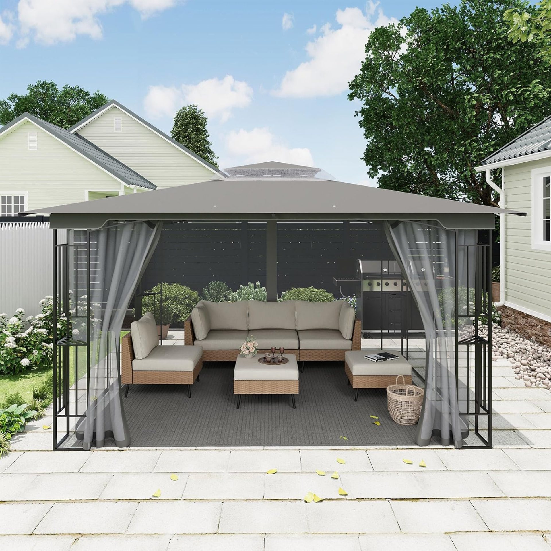 LAUSAINT HOME Patio Gazebo 13’x11′,Heavy Duty Gazebos Shelter Party Tent with Double Roofs, Mosquito Nettings and Privacy Screens for Backyard, Garden, Lawn,(Gray) LAUSAINT HOME Patio Gazebo 13’x11′,Heavy Duty Gazebos Shelter Party Tent with Double Roofs, Mosquito Nettings and Privacy Screens for Backyard, Garden, Lawn,(Gray)