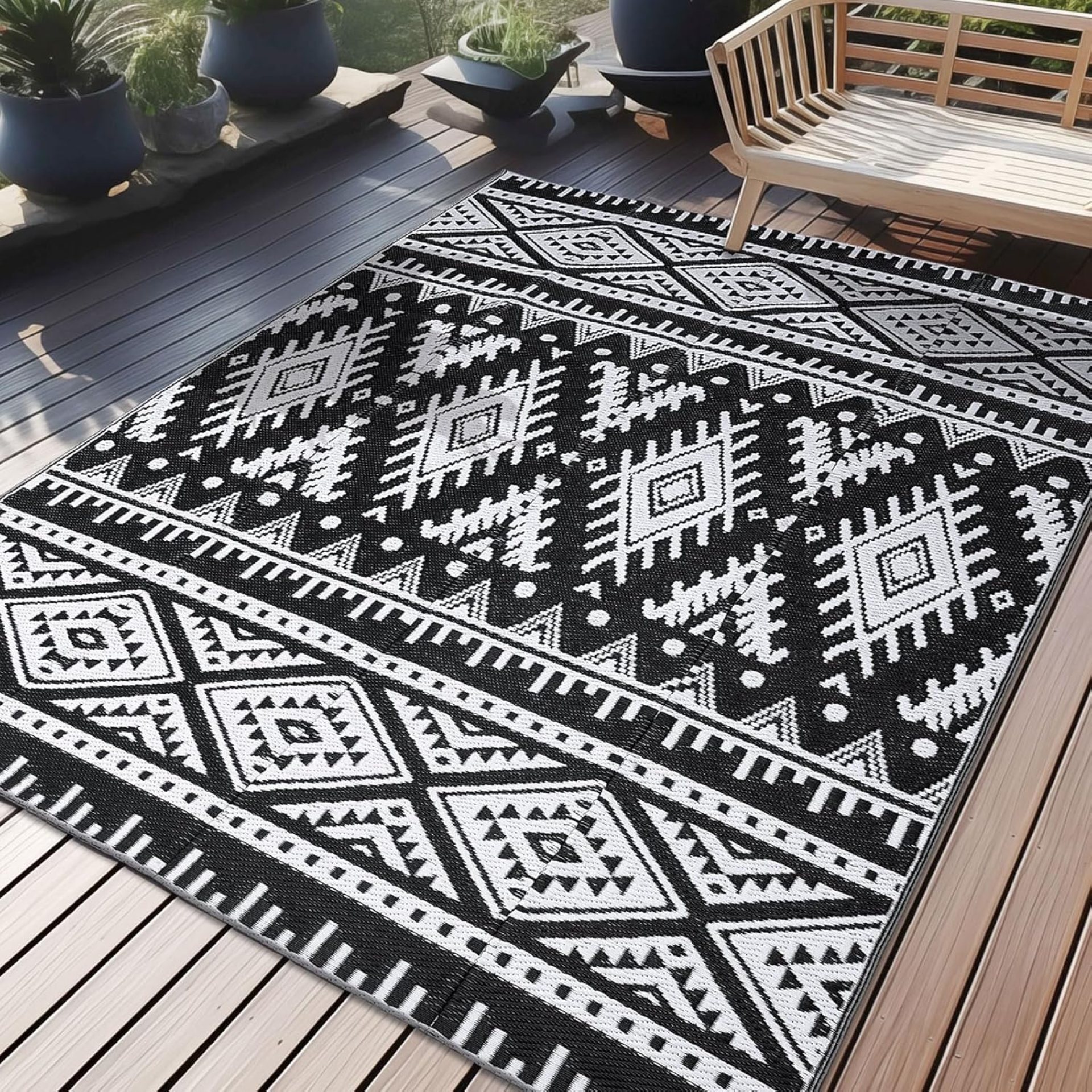 OLANLY Outdoor Rug Waterproof 5×8 ft, Reversible Outdoor Plastic Straw Rug, Boho Patio Rug, Indoor Outdoor Carpet, RV Mat Outside for Patio, Camp, Picnic, Balcony, Deck, Backyard, Black & White OLANLY Outdoor Rug Waterproof 5×8 ft, Reversible Outdoor Plastic Straw Rug, Boho Patio Rug, Indoor Outdoor Carpet, RV Mat Outside for Patio, Camp, Picnic, Balcony, Deck, Backyard, Black & White