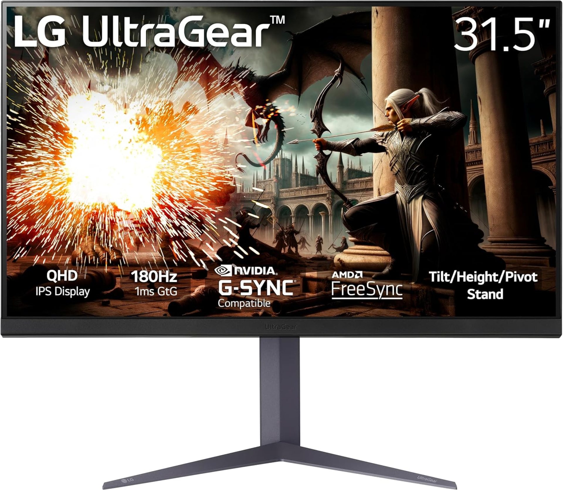 LG 32″ Ultragear QHD (2560×1440) Gaming Monitor, 180Hz, 1ms, IPS, DisplayHDR 400, NVIDIA G-SYNC Compatible, AMD FreeSync, VESA Adaptive Sync, HDR10, Tilt/Height/Pivot Stand, HDMI, DisplayPort, Black LG 32″ Ultragear QHD (2560×1440) Gaming Monitor, 180Hz, 1ms, IPS, DisplayHDR 400, NVIDIA G-SYNC Compatible, AMD FreeSync, VESA Adaptive Sync, HDR10, Tilt/Height/Pivot Stand, HDMI, DisplayPort, Black