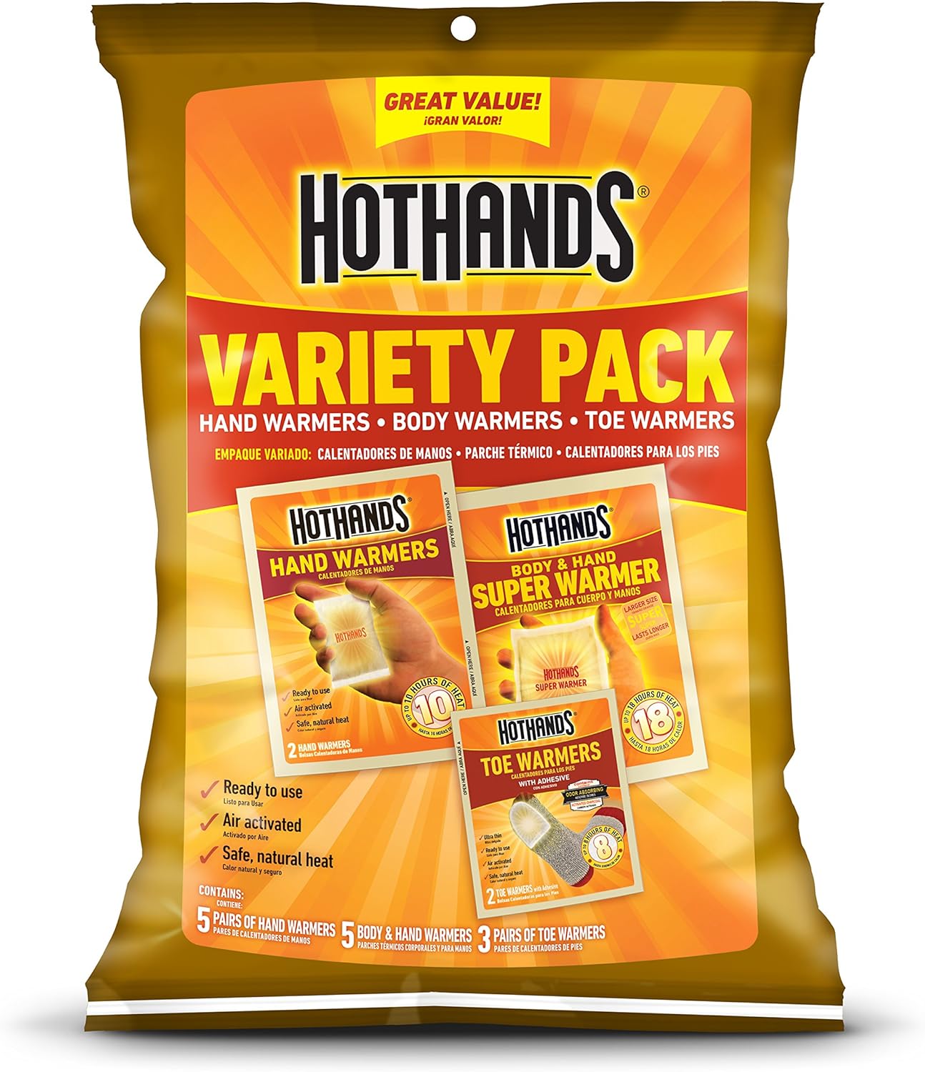 HotHands Toe, Hand, & Body Warmer Variety Pack – Long Lasting Safe Natural Odorless Air Activated Warmers HotHands Toe, Hand, & Body Warmer Variety Pack – Long Lasting Safe Natural Odorless Air Activated Warmers