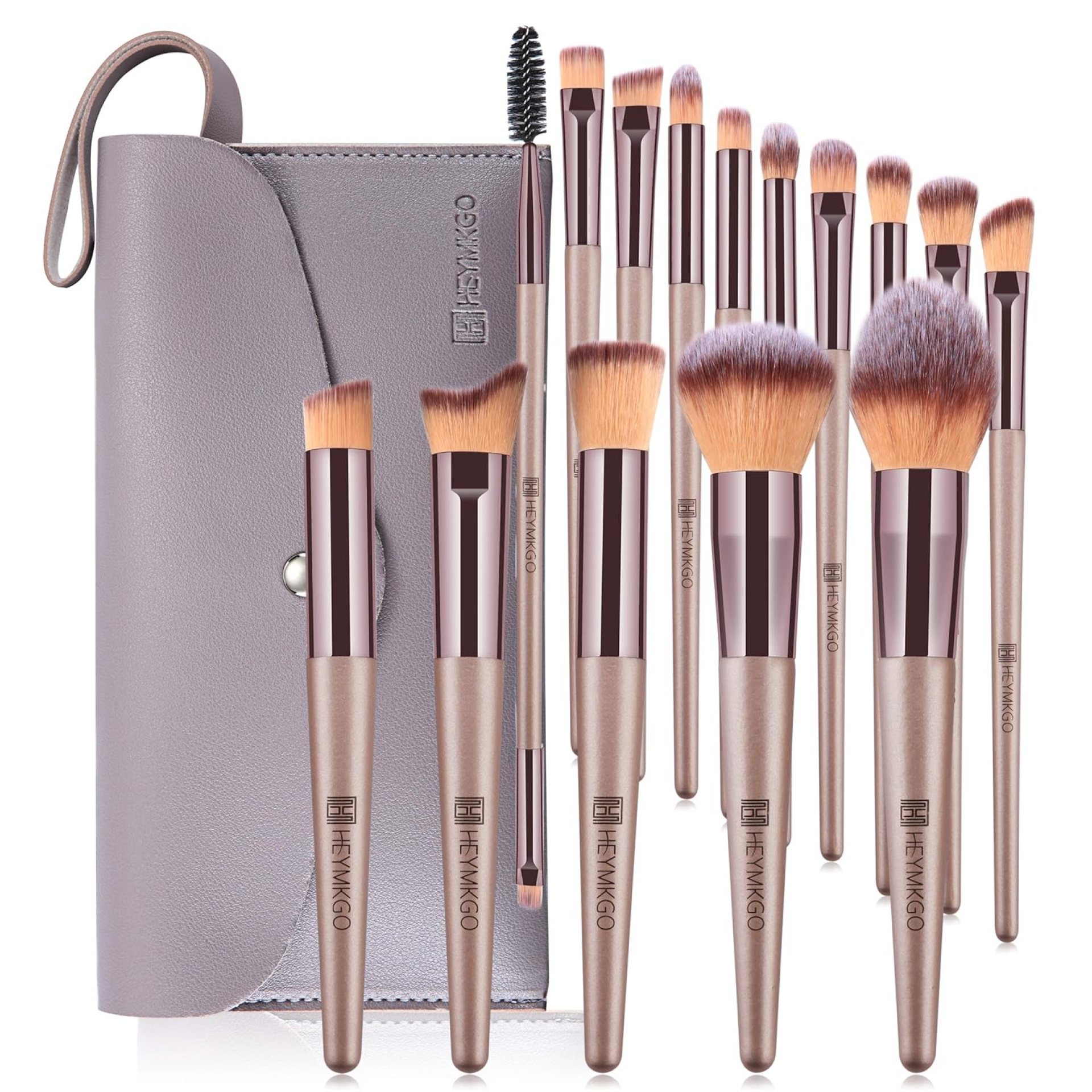 HEYMKGO Makeup Brushes 15PCS Champagne Gold Professional Makeup Brush Set Foundation Brush Blending Powder Blush Concealer Eye Make Up Brush with Bag HEYMKGO Makeup Brushes 15PCS Champagne Gold Professional Makeup Brush Set Foundation Brush Blending Powder Blush Concealer Eye Make Up Brush with Bag