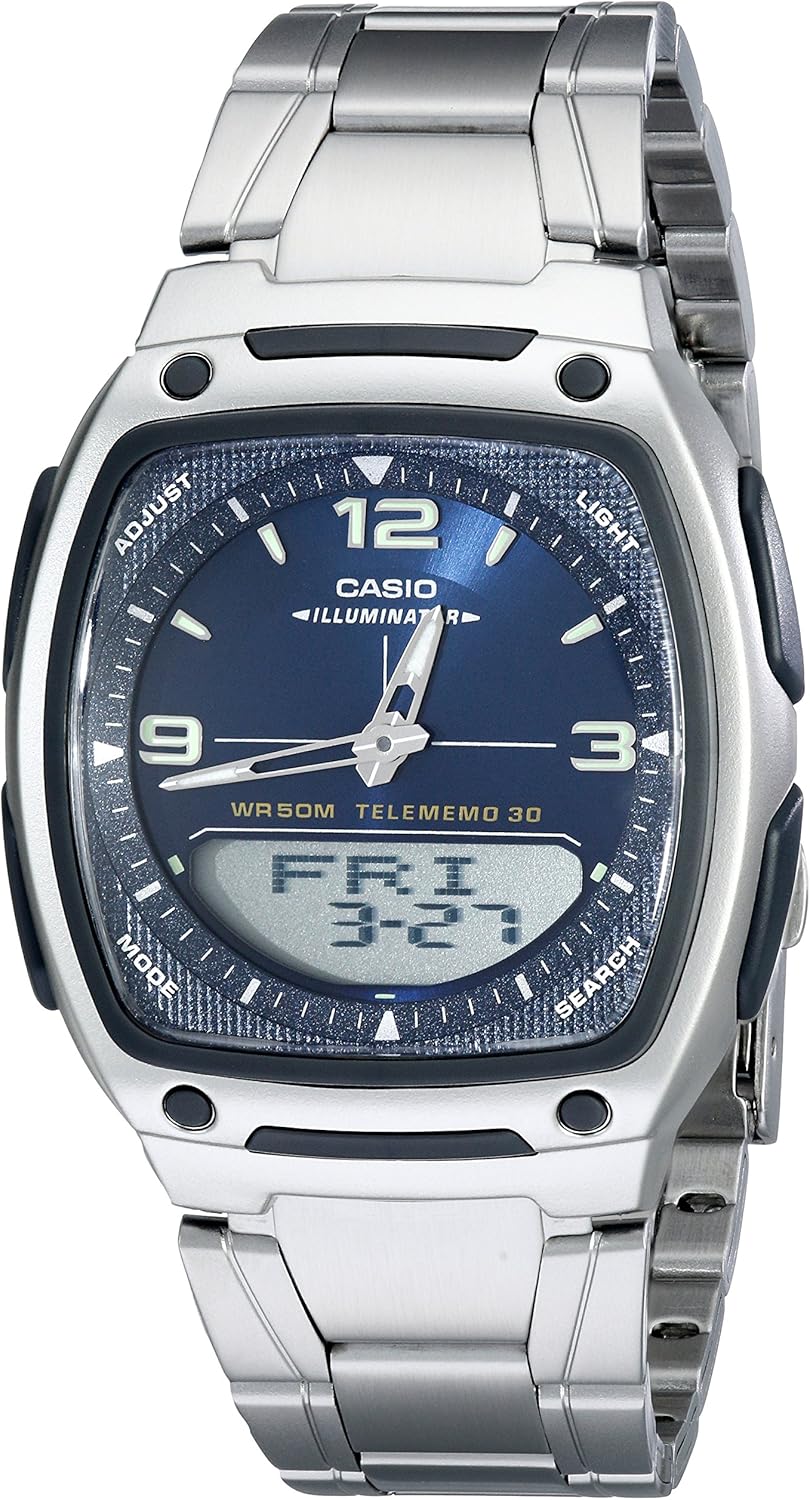 Casio AW81D Series | Watches for Men | Analog Digital Watch | Silver Stainless Steel | 1/100 SEC Stopwatch | Countdown Timer | World Time | LED Light | 50M WR | Multi Alarm | Calendar | 10 Yr Batt Casio AW81D Series | Watches for Men | Analog Digital Watch | Silver Stainless Steel | 1/100 SEC Stopwatch | Countdown Timer | World Time | LED Light | 50M WR | Multi Alarm | Calendar | 10 Yr Batt