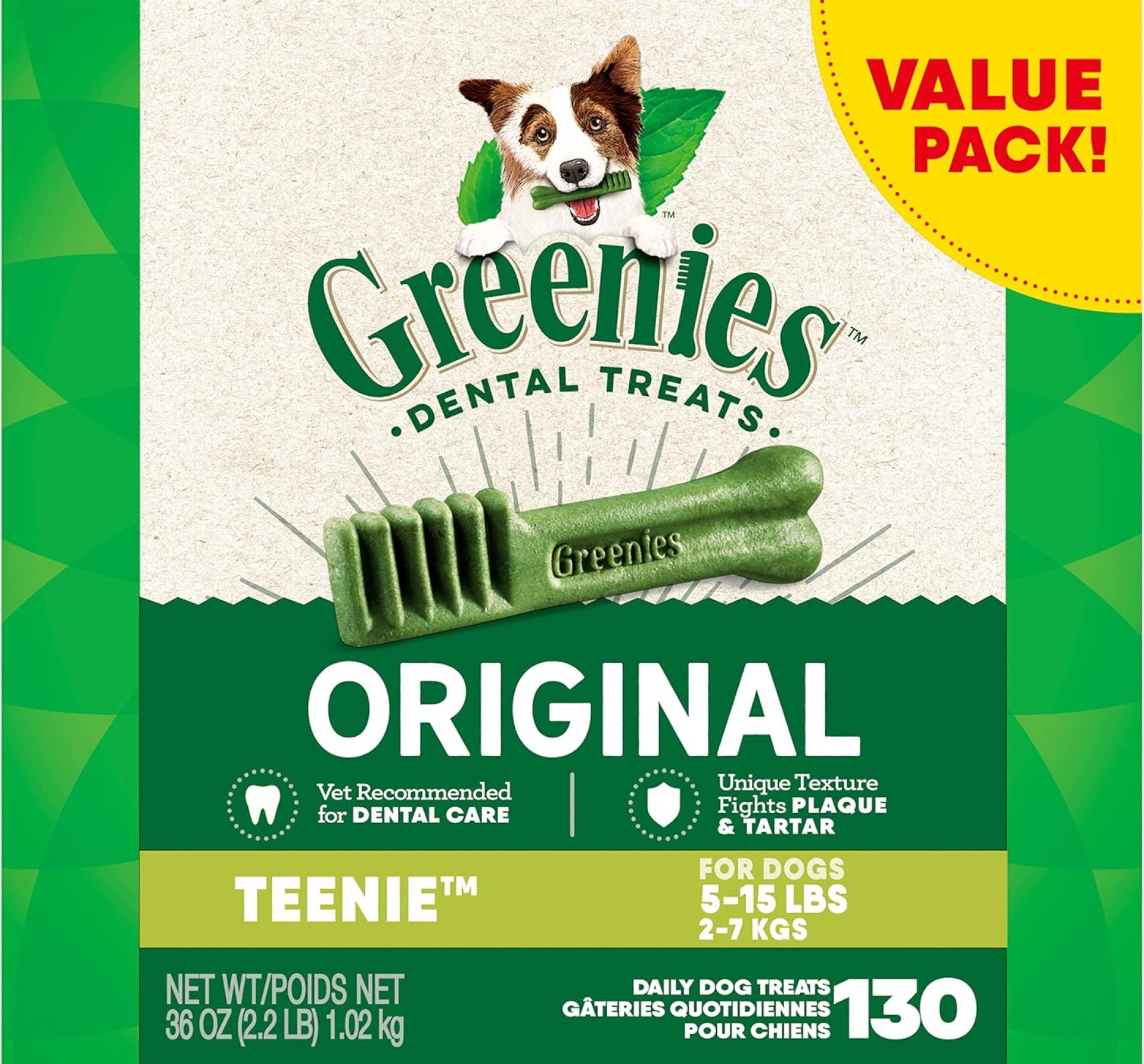 Greenies Original Teenie Natural Dental Care Dog Treats, 36 oz. Pack (130 Treats) Greenies Original Teenie Natural Dental Care Dog Treats, 36 oz. Pack (130 Treats)