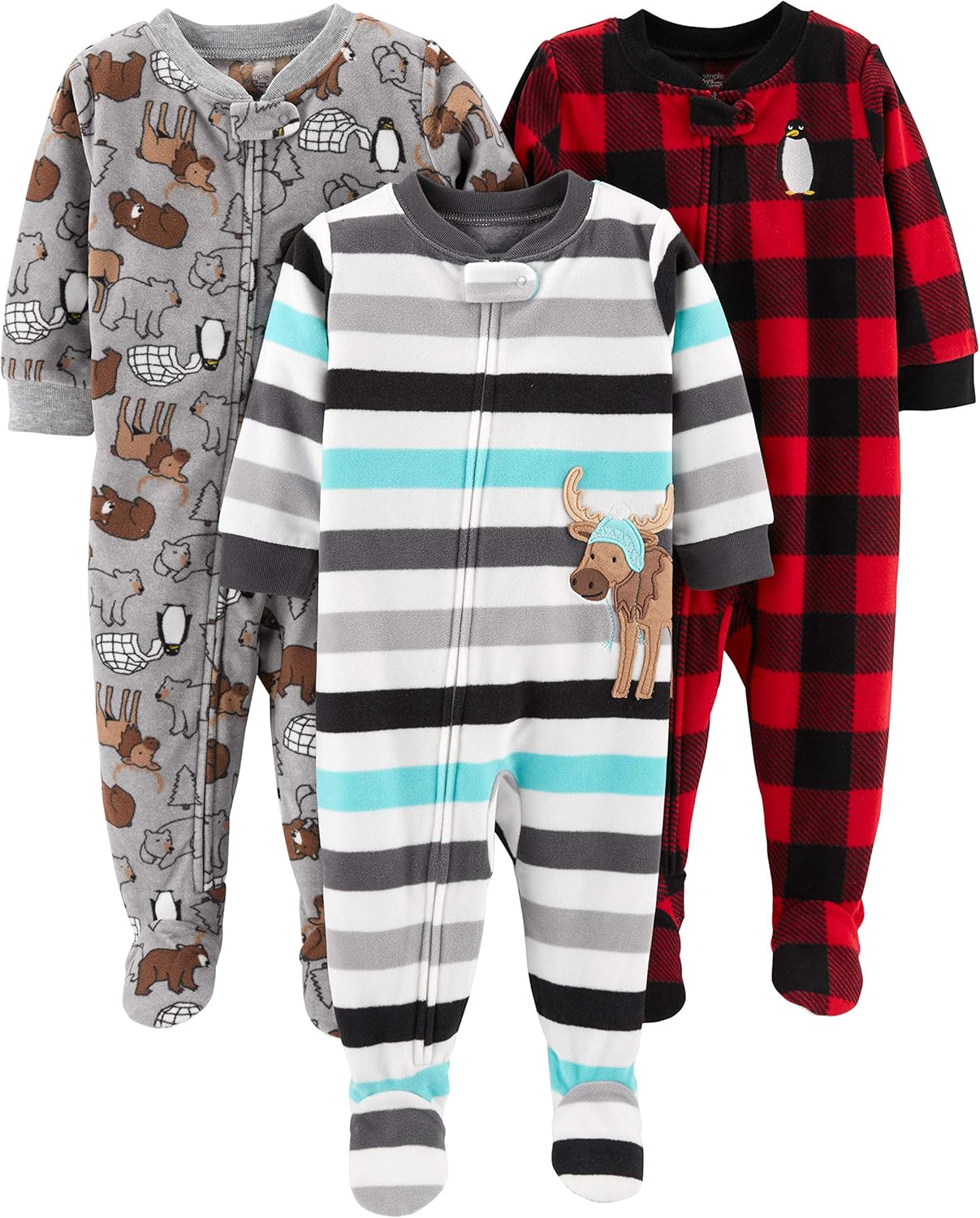 Simple Joys by Carter’s Toddlers and Baby Boys’ Loose-Fit Flame Resistant Fleece Footed Pajamas, Pack of 3 Simple Joys by Carter’s Toddlers and Baby Boys’ Loose-Fit Flame Resistant Fleece Footed Pajamas, Pack of 3