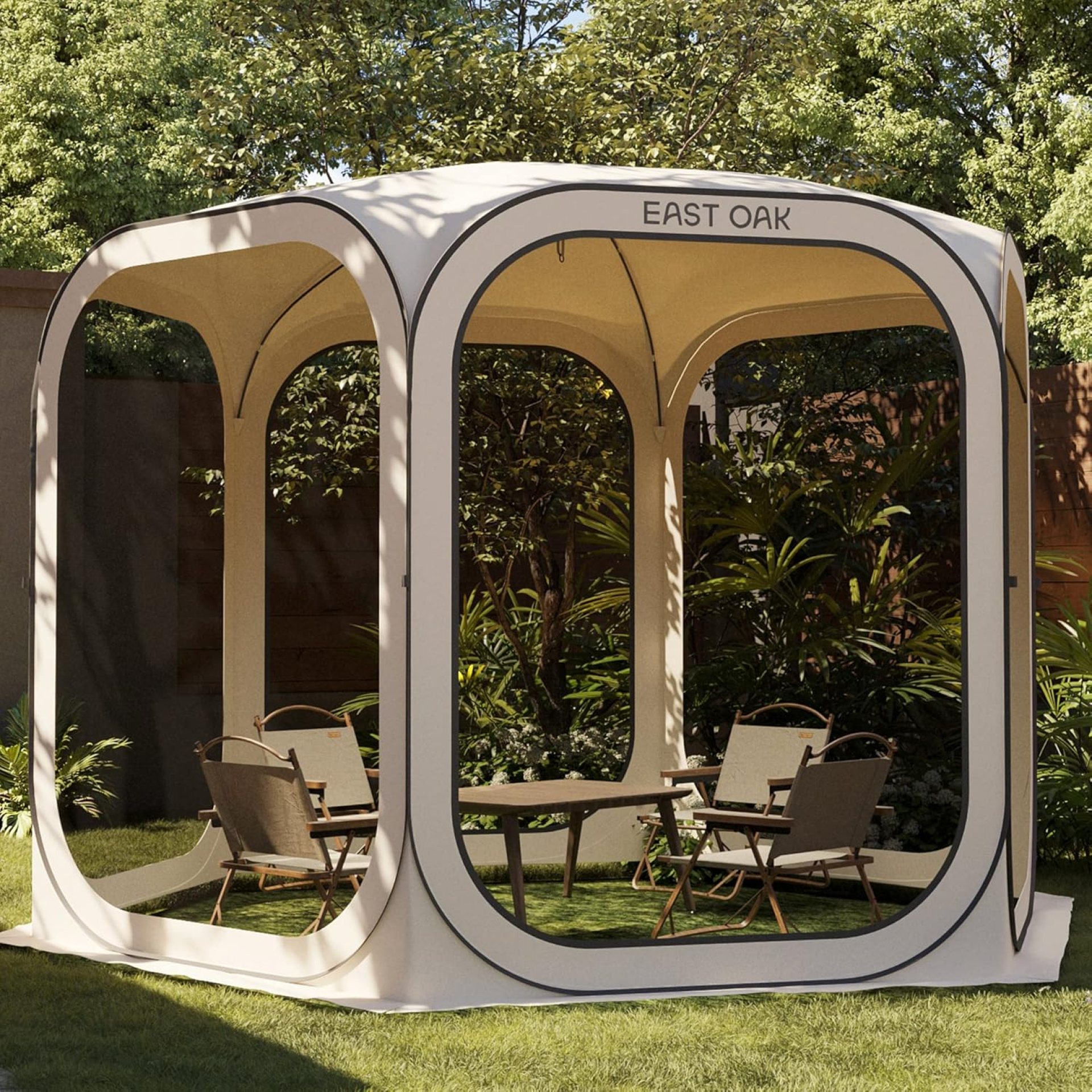 EAST OAK Screen House Tent Pop-Up, Portable Screen Room Canopy Instant Screen Tent 10 x 10 FT with Carry Bag for Patio, Backyard, Deck & Outdoor Activities, Beige EAST OAK Screen House Tent Pop-Up, Portable Screen Room Canopy Instant Screen Tent 10 x 10 FT with Carry Bag for Patio, Backyard, Deck & Outdoor Activities, Beige
