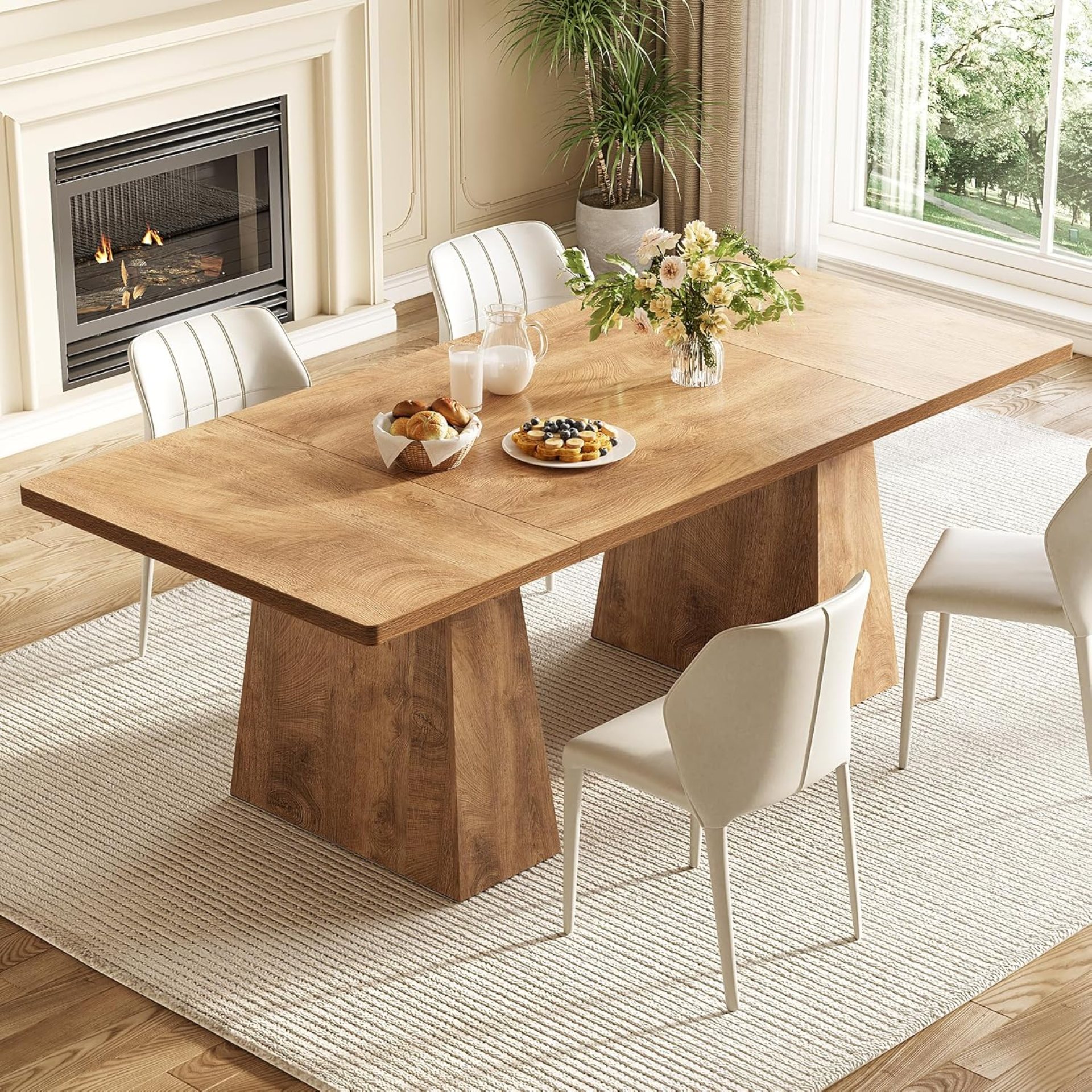 LITTLE TREE Dining Table for 6 People, Wooden Table, Rectangle Furniture with Heavy Duty Legs, Modern Kitchen Table for Home, Dining Room, Oak LITTLE TREE Dining Table for 6 People, Wooden Table, Rectangle Furniture with Heavy Duty Legs, Modern Kitchen Table for Home, Dining Room, Oak