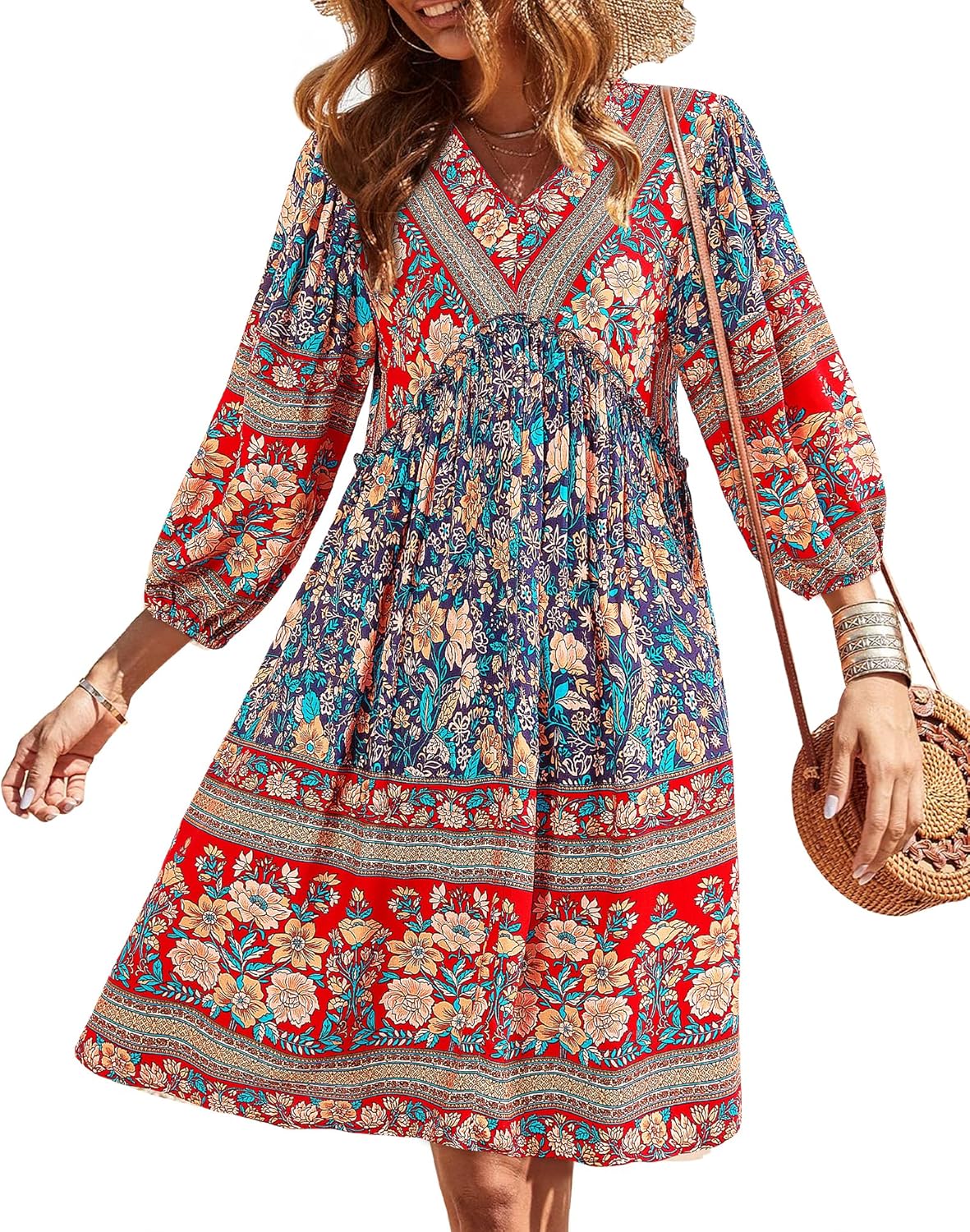 BTFBM Women Casual Spring Summer Dresses V Neck 3/4 Long Sleeve Ruffle Floral Flowy Boho Babydoll Mini Short Beach Dress BTFBM Women Casual Spring Summer Dresses V Neck 3/4 Long Sleeve Ruffle Floral Flowy Boho Babydoll Mini Short Beach Dress
