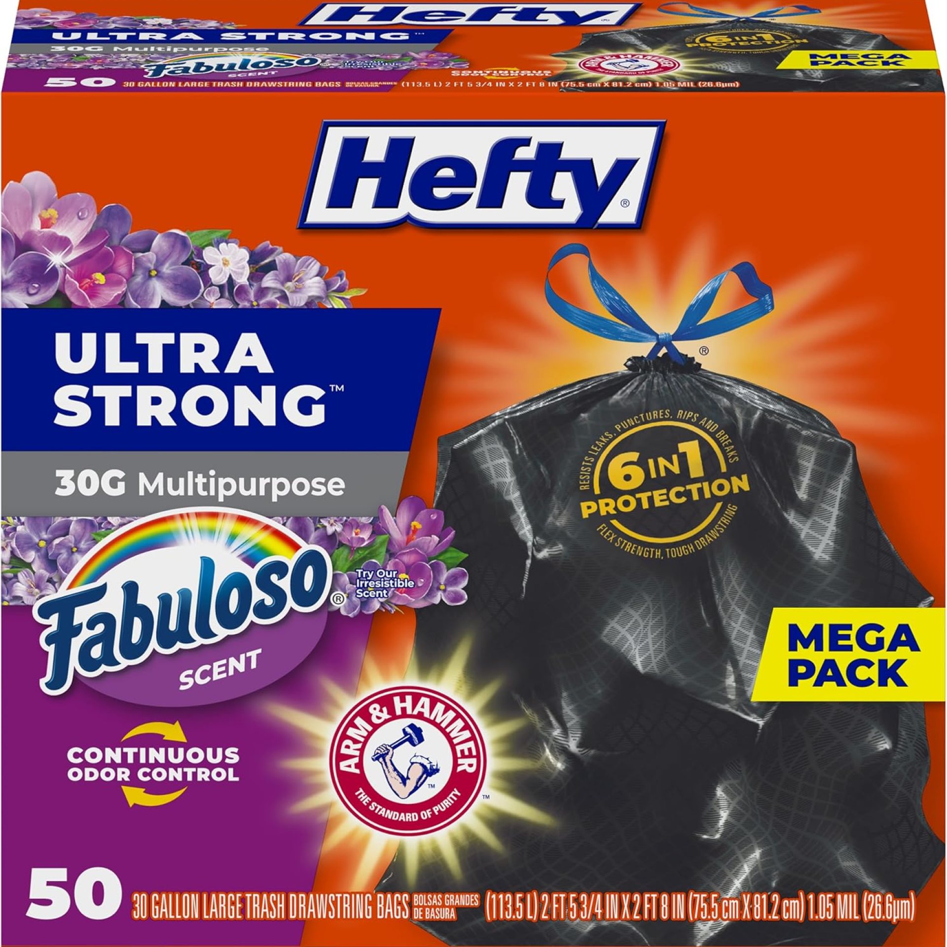 Hefty Ultra Strong Multipurpose Large Trash Bags, Black, Fabuloso Scent, 30 Gallon, 50 Count Hefty Ultra Strong Multipurpose Large Trash Bags, Black, Fabuloso Scent, 30 Gallon, 50 Count