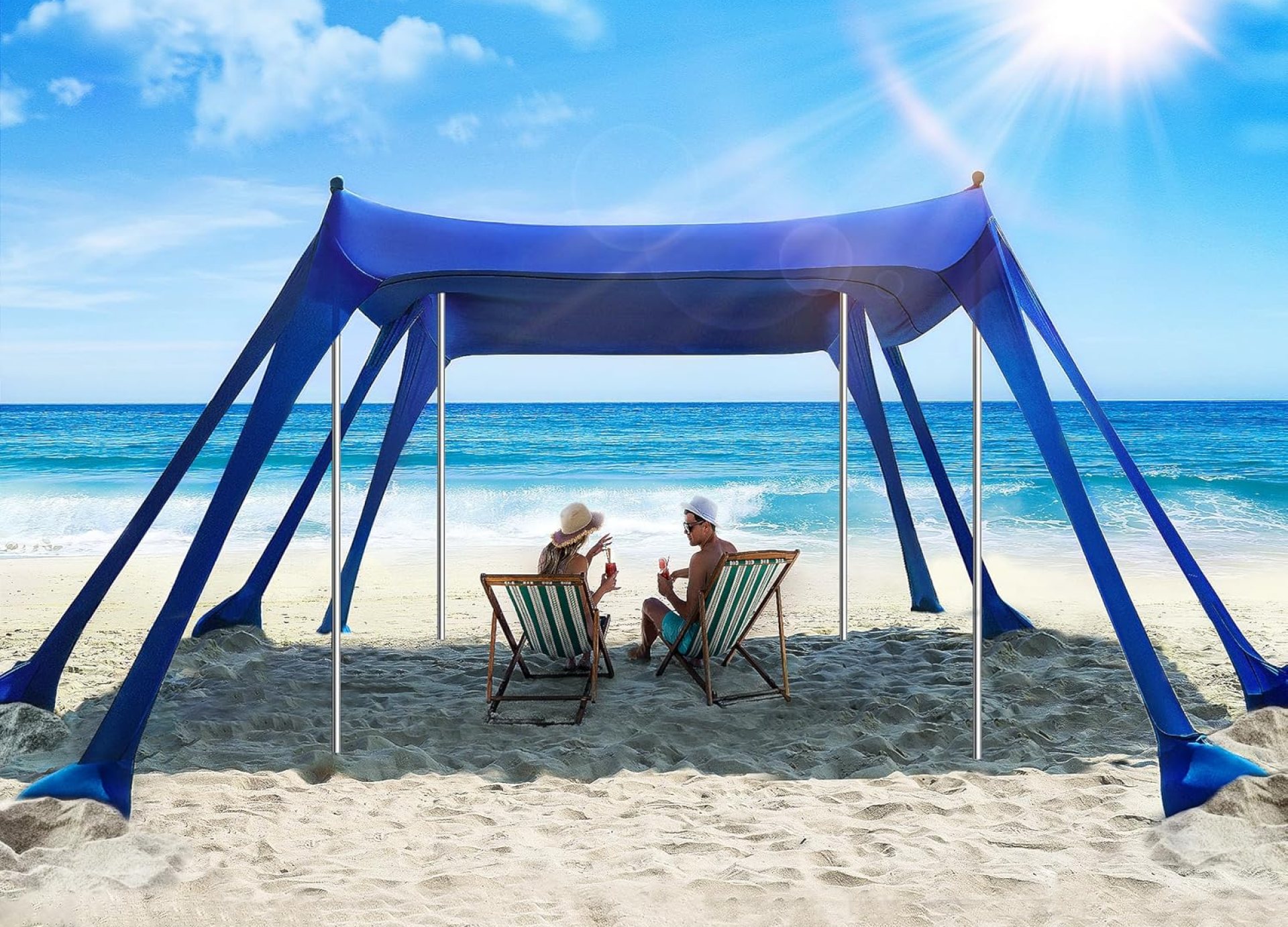 Beach Tent Sun Shelter with UPF50+ Protection, 10x10ft, Comes with 8 Sandbags, Sand Shovel, Ground Pegs & 4 Stability Poles, Outdoor Pop Up Shade Canopy for Camping, Fishing, Backyard Fun Beach Tent Sun Shelter with UPF50+ Protection, 10x10ft, Comes with 8 Sandbags, Sand Shovel, Ground Pegs & 4 Stability Poles, Outdoor Pop Up Shade Canopy for Camping, Fishing, Backyard Fun