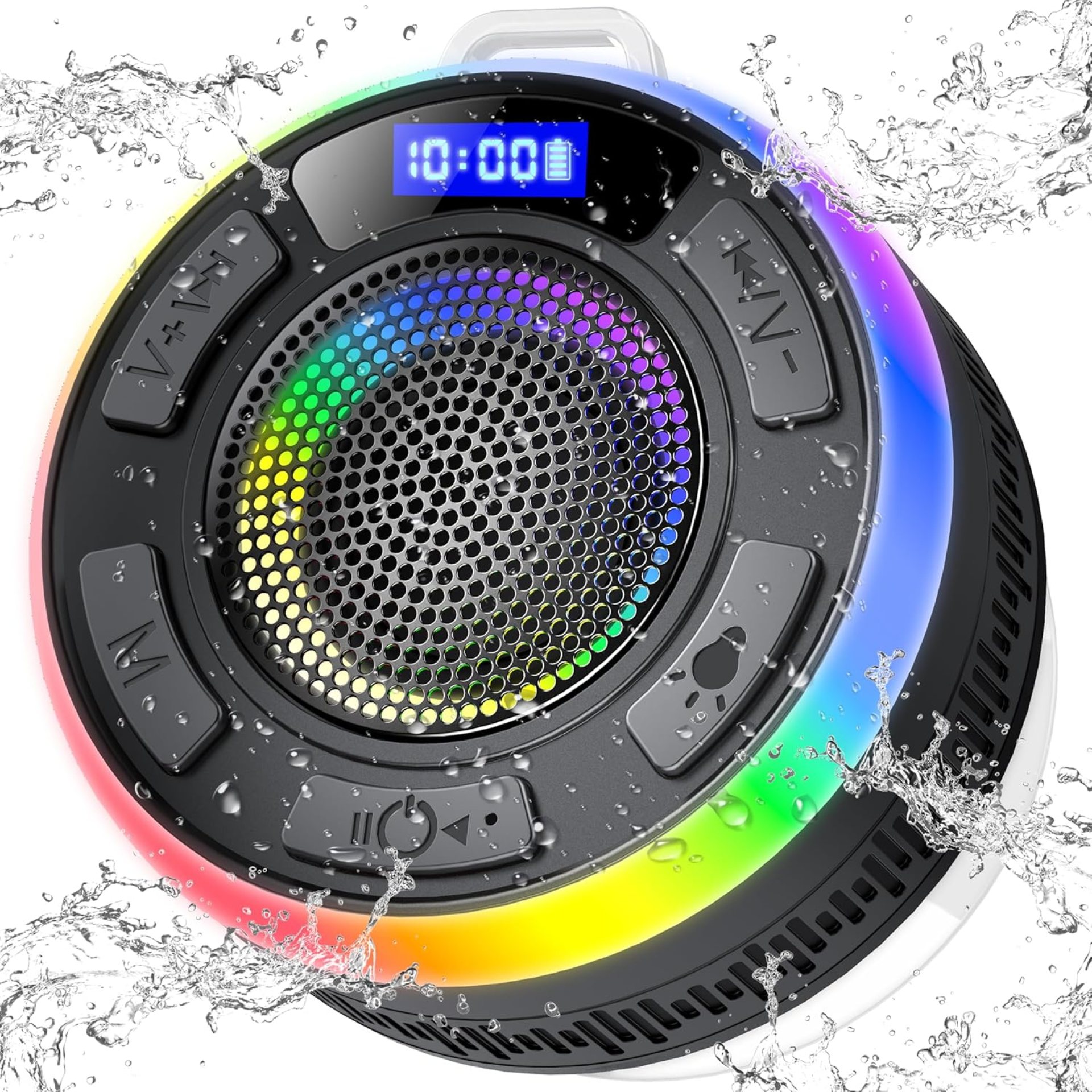 Bluetooth Shower Speaker, Portable Shower Speakers IP7 Waterproof with Suction Cup and Time Display, Dynamic LED Lights and Dual Stereo Pairing, Handsfree Wireless Speaker with Mic for Bathroom, Beach Bluetooth Shower Speaker, Portable Shower Speakers IP7 Waterproof with Suction Cup and Time Display, Dynamic LED Lights and Dual Stereo Pairing, Handsfree Wireless Speaker with Mic for Bathroom, Beach