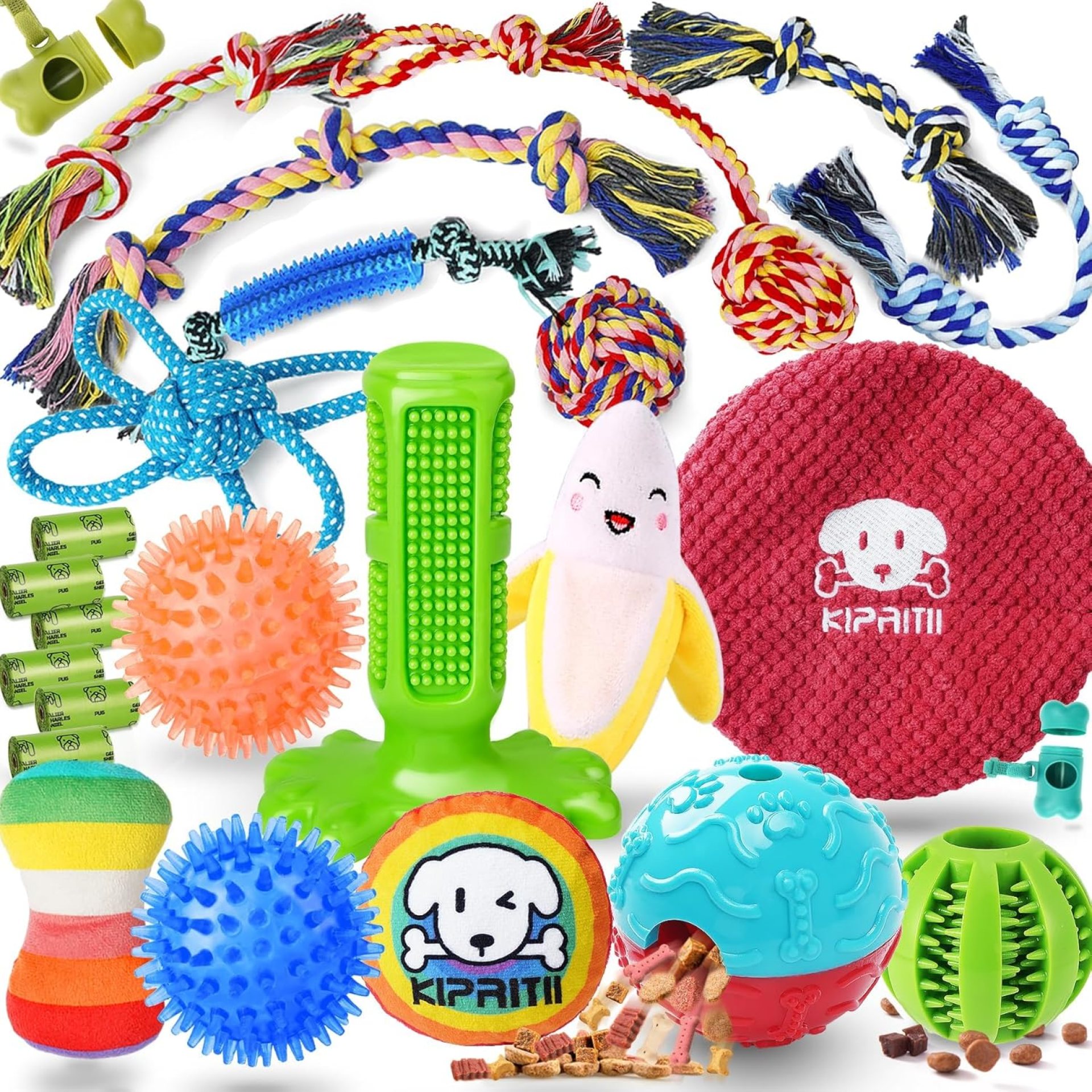 KIPRITII 25 Pack Various Puppy Dog Toys for Teething, Entertainment & Interaction, Puppy Chew Toys Pack with Rope Toys, Treat Balls and Dog Squeaky Toys for Puppy & Small Dogs KIPRITII 25 Pack Various Puppy Dog Toys for Teething, Entertainment & Interaction, Puppy Chew Toys Pack with Rope Toys, Treat Balls and Dog Squeaky Toys for Puppy & Small Dogs