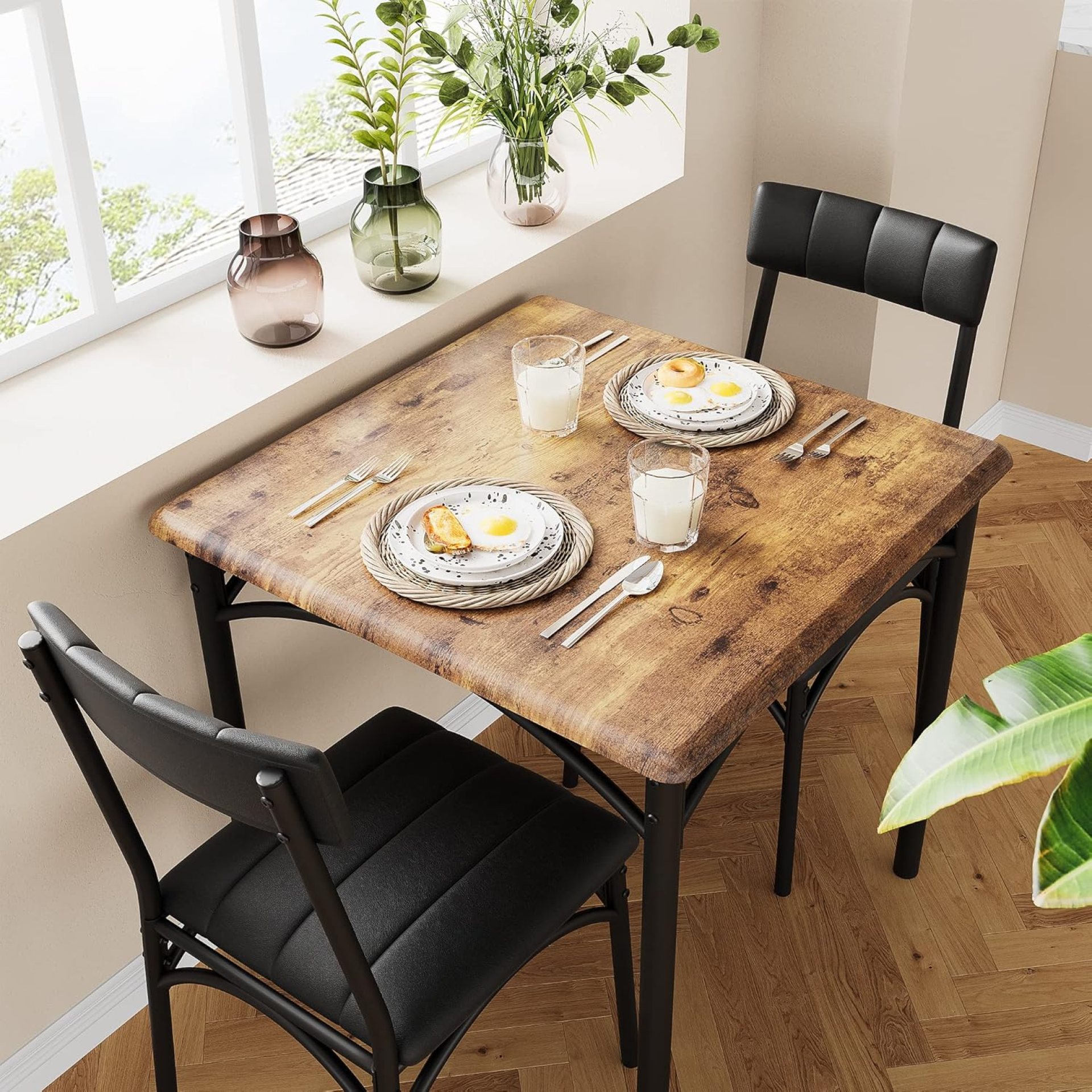 GAOMON Dining Table Set for 2, Kitchen Table and Chairs for 2 with Upholstered Chairs, 3 Piece Dining Room Table Set, Square Kitchen Table Set for Small Space, Apartment, Studio, Rustic Brown GAOMON Dining Table Set for 2, Kitchen Table and Chairs for 2 with Upholstered Chairs, 3 Piece Dining Room Table Set, Square Kitchen Table Set for Small Space, Apartment, Studio, Rustic Brown