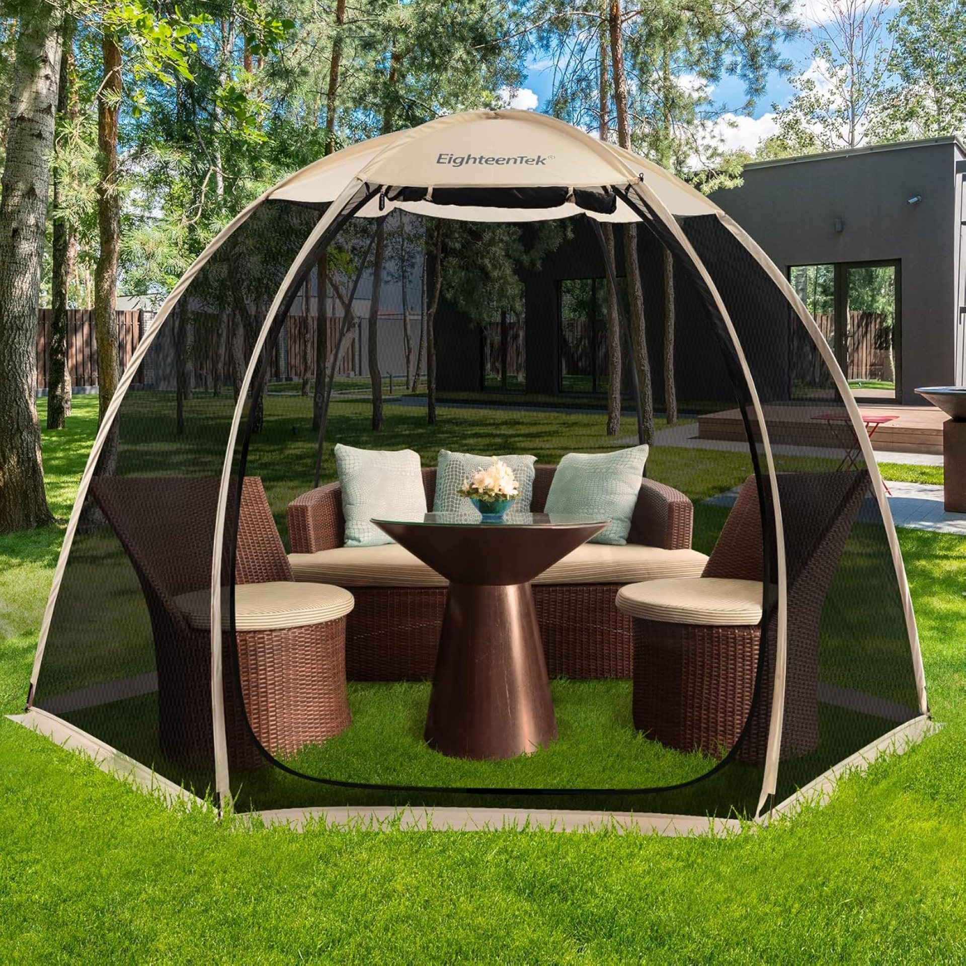 EighteenTek Pod All Weather Sports Tent Shelter Screen House Room Pop Up Gazebo Outdoor Camping Canopy Tent Sun Shade Shelter Mesh Walls Not Waterproof, 10′ x 10′ x 7′, Beige EighteenTek Pod All Weather Sports Tent Shelter Screen House Room Pop Up Gazebo Outdoor Camping Canopy Tent Sun Shade Shelter Mesh Walls Not Waterproof, 10′ x 10′ x 7′, Beige