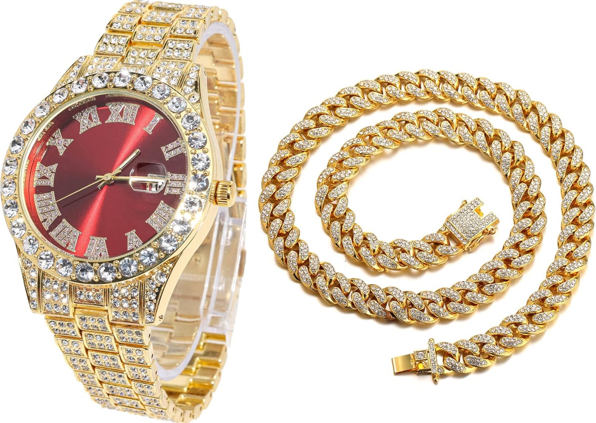 Halukakah Diamond Watch for Men – The Royal – 18K Real Gold/Platinum White Gold Plated & Handset Diamonds Iced Out,42MM Width Green/Blue/Red Dial Wristband 9.5”,Cuban Link Chain 8″+18″,Comes with Giftbox Halukakah Diamond Watch for Men – The Royal – 18K Real Gold/Platinum White Gold Plated & Handset Diamonds Iced Out,42MM Width Green/Blue/Red Dial Wristband 9.5”,Cuban Link Chain 8″+18″,Comes with Giftbox