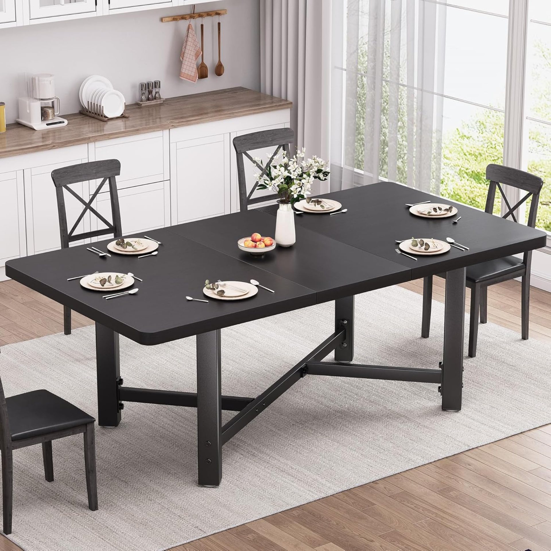 Dining Table for 4-6, Extendable Dining Room Table, Kitchen Table, Dining Room Table for 6, Dinner Table, Space Saving Wood Kitchen&Dining Room Tables Furniture for Small Space (Black) Dining Table for 4-6, Extendable Dining Room Table, Kitchen Table, Dining Room Table for 6, Dinner Table, Space Saving Wood Kitchen&Dining Room Tables Furniture for Small Space (Black)