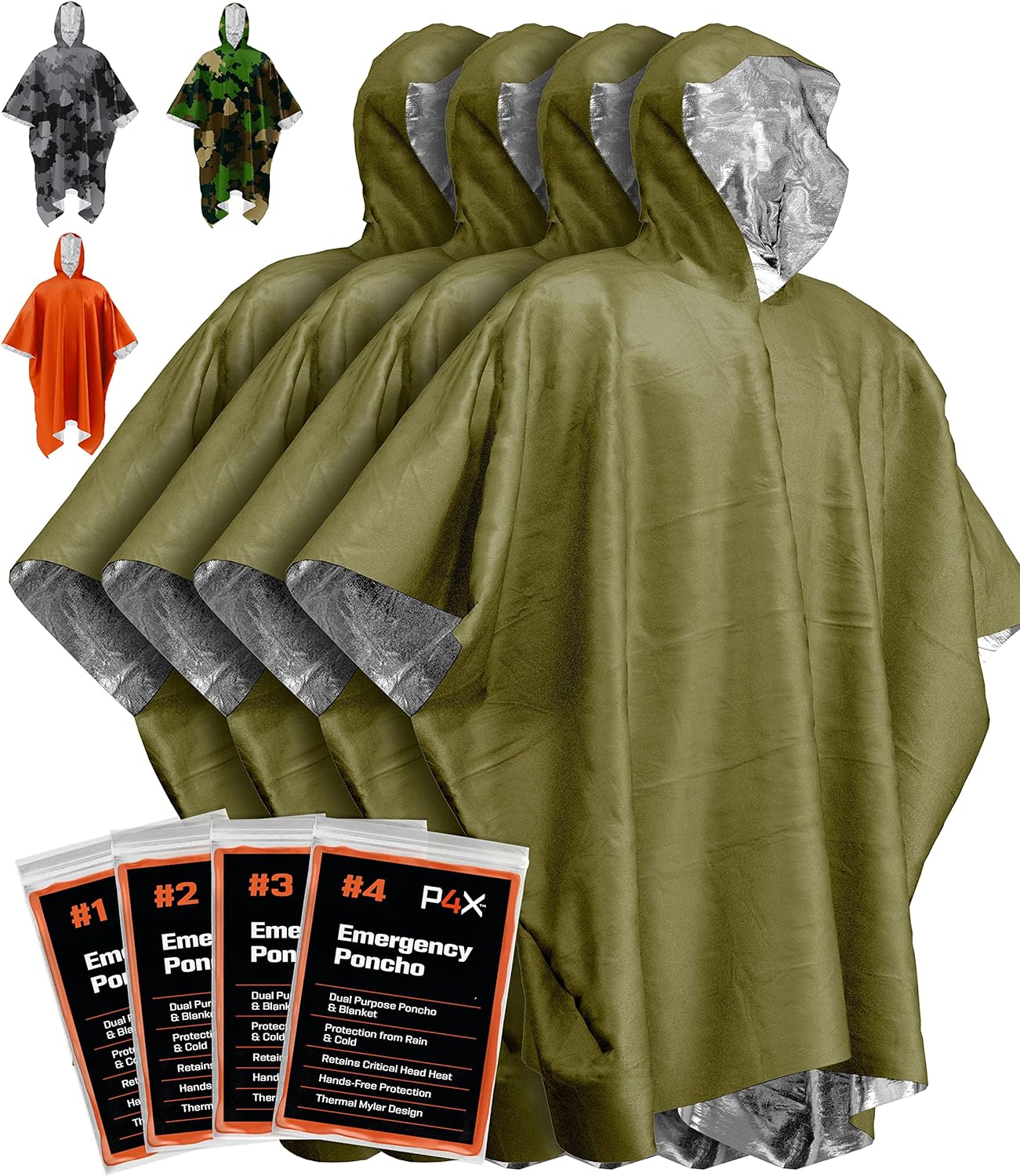 PREPARED4X Emergency Poncho with Mylar Blanket Liner – Heavy Duty, Waterproof, Wind-Resistant Green Rain Poncho for Outdoors, Camping, and Car Emergency Kits – Thermal Poncho PREPARED4X Emergency Poncho with Mylar Blanket Liner – Heavy Duty, Waterproof, Wind-Resistant Green Rain Poncho for Outdoors, Camping, and Car Emergency Kits – Thermal Poncho