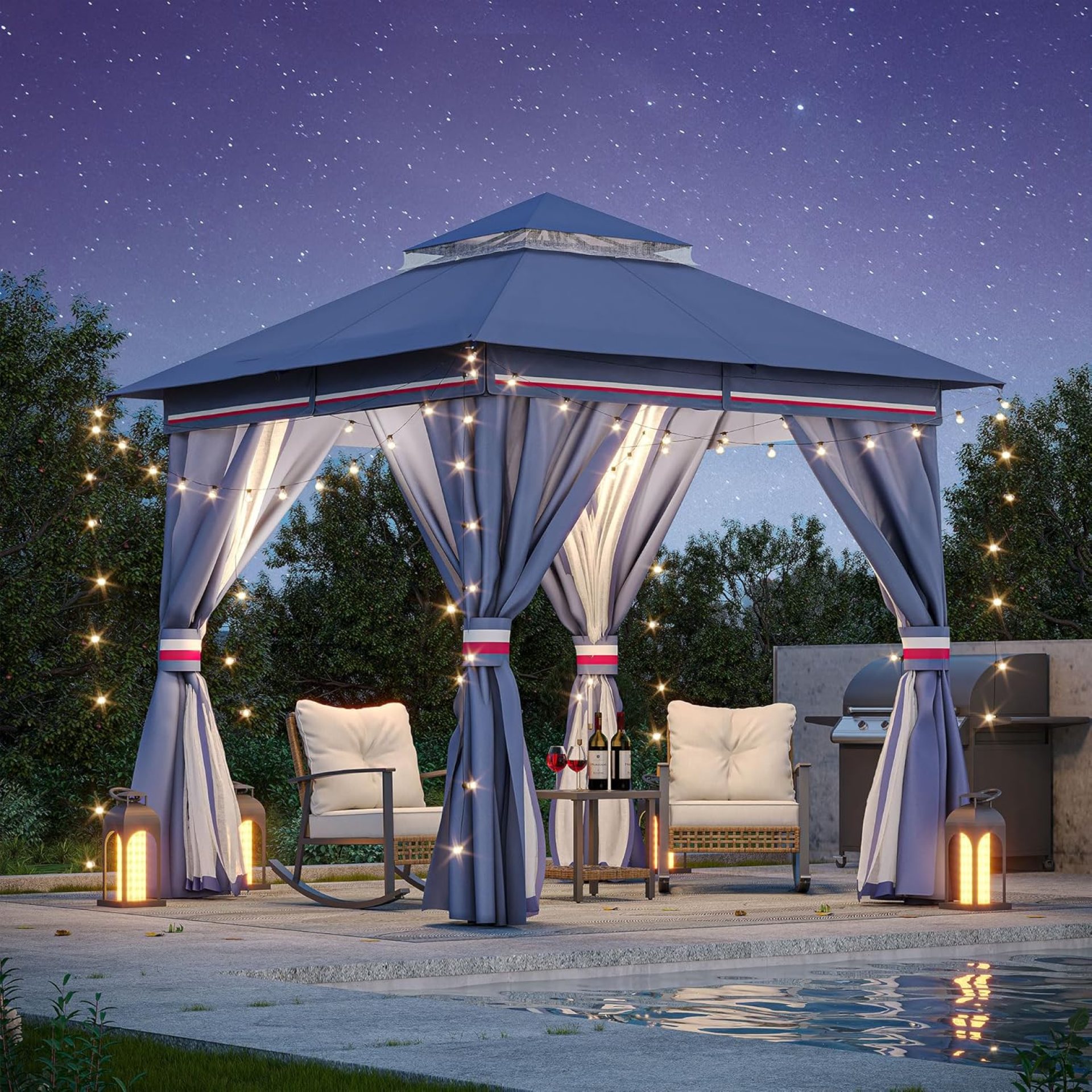 LAUSAINT HOME Outdoor Patio Gazebo 8’x8′ with Expansion Bolts, Heavy Duty Gazebos Shelter Party Tent with Double Roofs, Mosquito Nettings and Privacy Screens for Backyard, Garden, Lawn, Navy Blue LAUSAINT HOME Outdoor Patio Gazebo 8’x8′ with Expansion Bolts, Heavy Duty Gazebos Shelter Party Tent with Double Roofs, Mosquito Nettings and Privacy Screens for Backyard, Garden, Lawn, Navy Blue