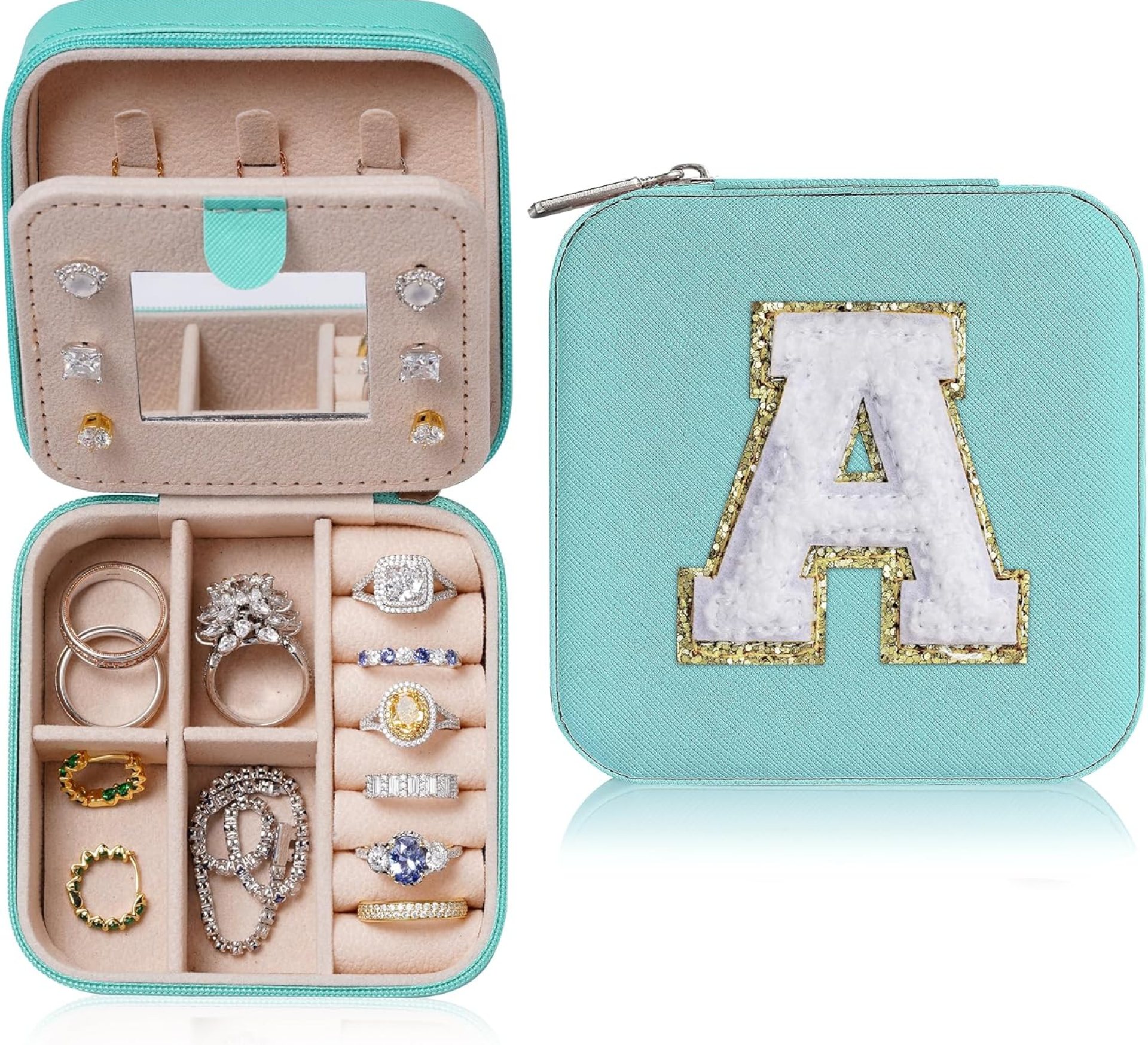 Parima Christmas Gifts for Women – 2024 Trendy Fashion Aqua Blue Travel Jewelry Box for Girls Women Teen Girl Christmas Gifts, Travel Jewelry Organizer Jewelry Case – Letter A, Aqua Blue Parima Christmas Gifts for Women – 2024 Trendy Fashion Aqua Blue Travel Jewelry Box for Girls Women Teen Girl Christmas Gifts, Travel Jewelry Organizer Jewelry Case – Letter A, Aqua Blue