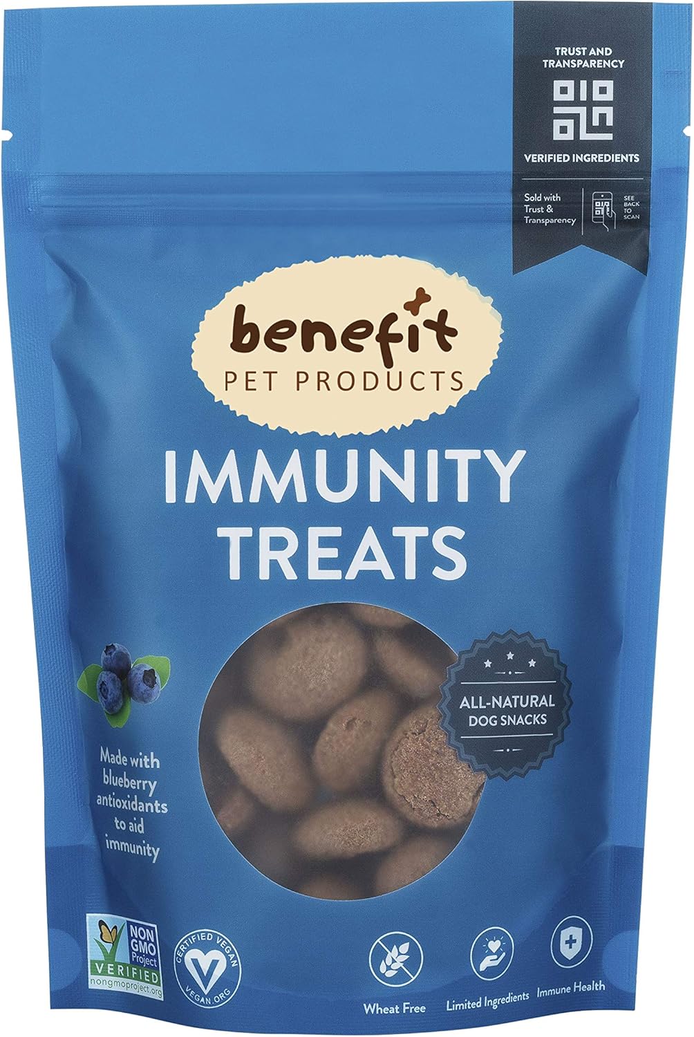 Benefit Biscuits, All Natural Dog Treats, Certified Vegan, Non GMO, Wheat Free, Healthy Dog Biscuits, Made in USA (Blueberry, Regular Bag (7oz)) Benefit Biscuits, All Natural Dog Treats, Certified Vegan, Non GMO, Wheat Free, Healthy Dog Biscuits, Made in USA (Blueberry, Regular Bag (7oz))