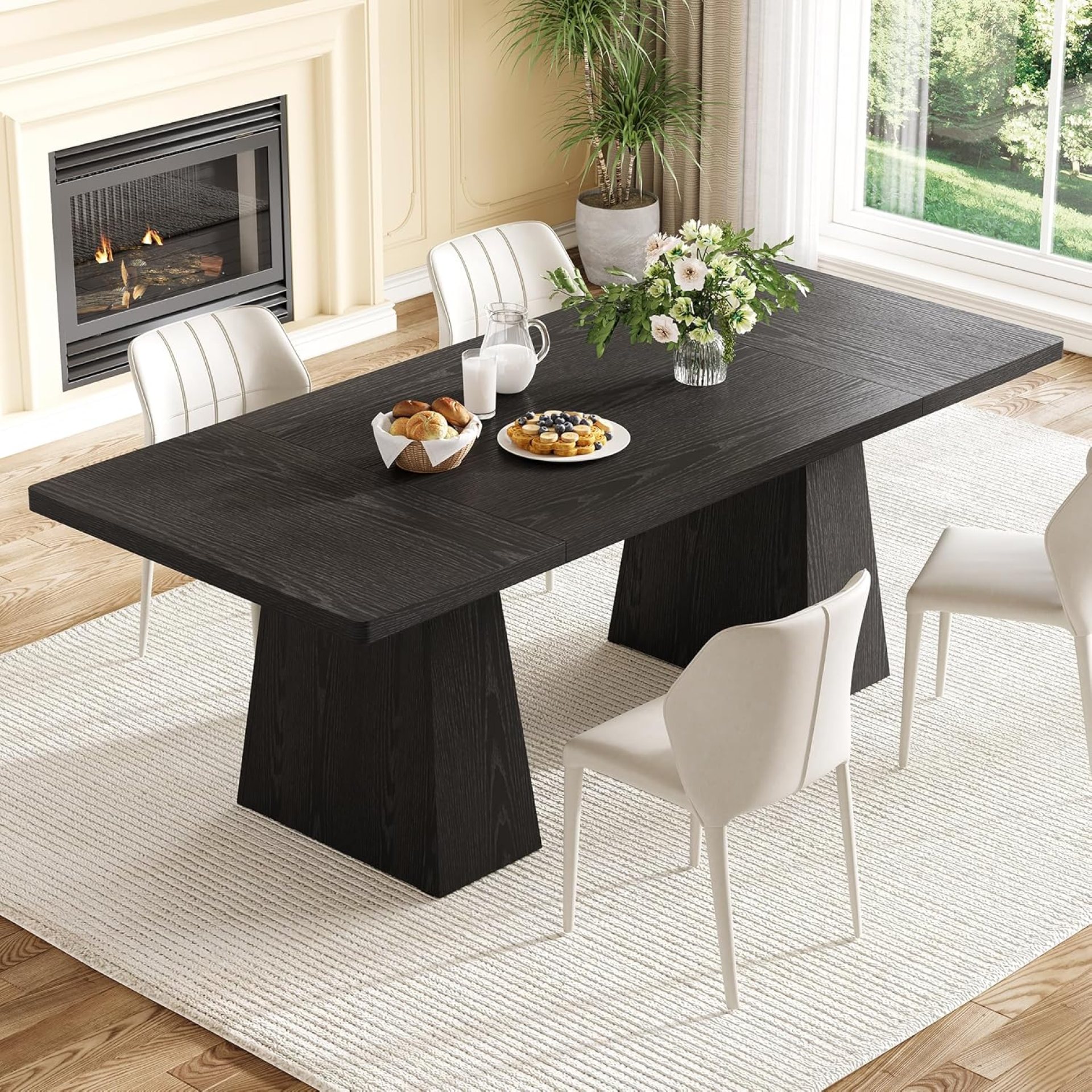 LITTLE TREE Dining Table for 6 People, Wooden Table, Rectangle Furniture with Heavy Duty Legs, Modern Kitchen Table for Home, Dining Room, Black LITTLE TREE Dining Table for 6 People, Wooden Table, Rectangle Furniture with Heavy Duty Legs, Modern Kitchen Table for Home, Dining Room, Black