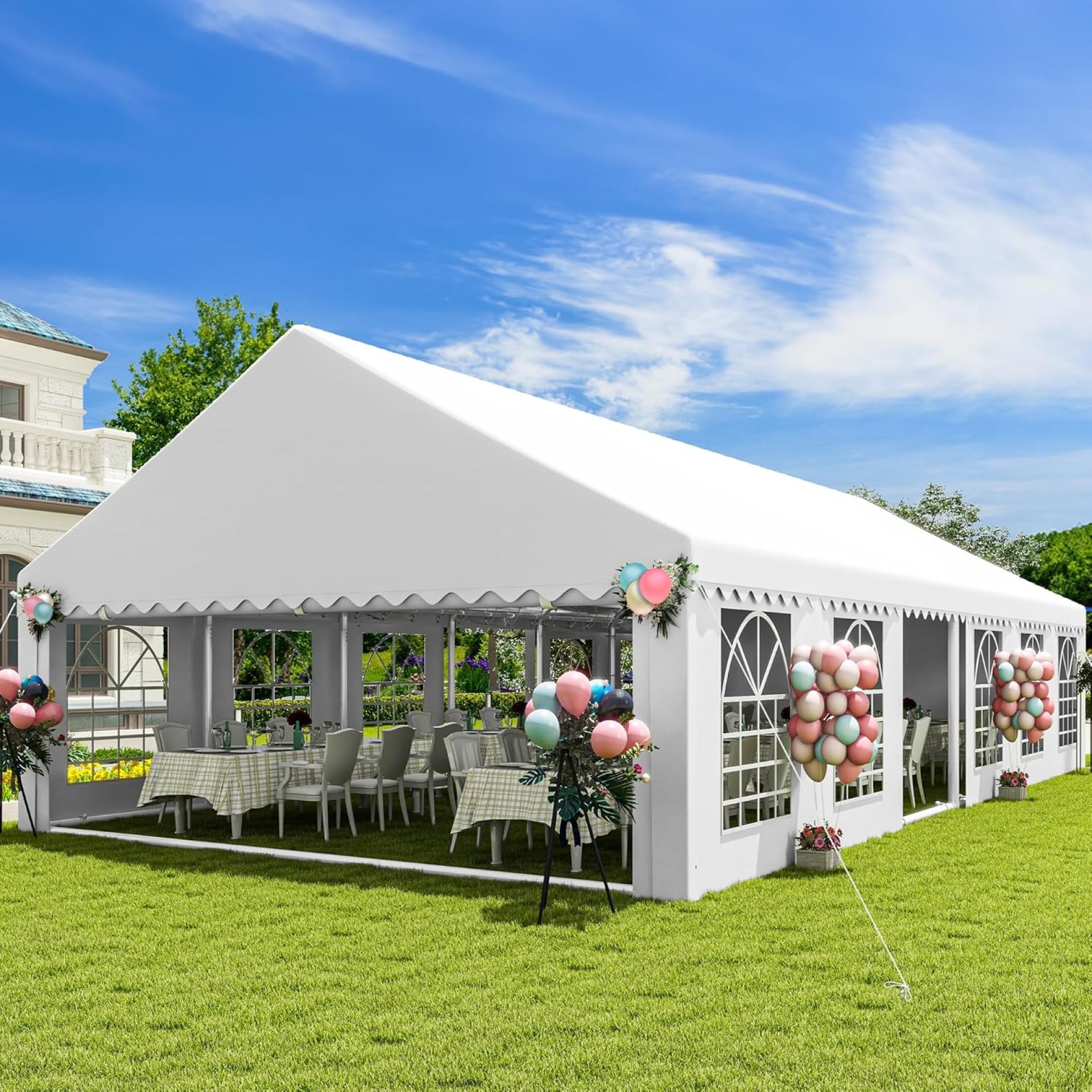 DWVO 20x40FT Heavy Duty Party Tent Extra Large White Tent Wedding Event Shelters Upgraded Galvanized Ripple Canopy with Large Roof Removable Sidewalls & 4 Storage Bags 600D Oxford Commercial DWVO 20x40FT Heavy Duty Party Tent Extra Large White Tent Wedding Event Shelters Upgraded Galvanized Ripple Canopy with Large Roof Removable Sidewalls & 4 Storage Bags 600D Oxford Commercial