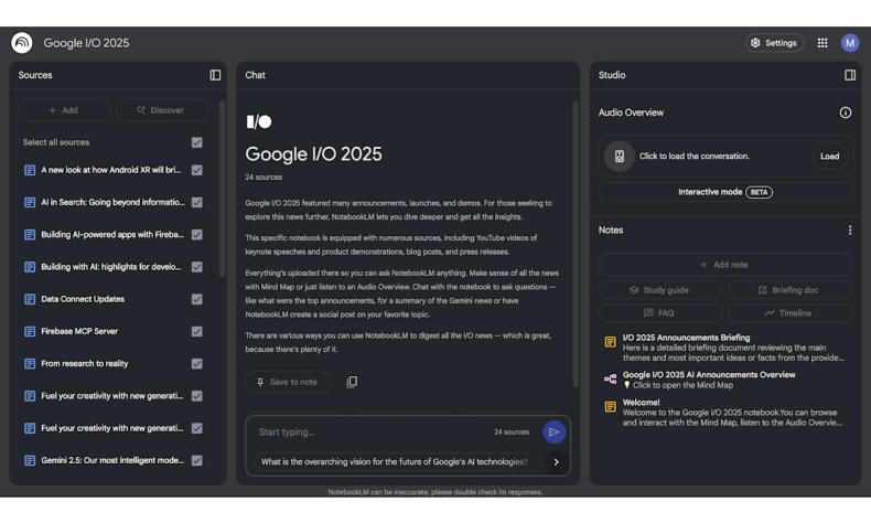 Google talks up NotebookLM upgrades by making it talk up Google I/O 2025 Google talks up NotebookLM upgrades by making it talk up Google I/O 2025