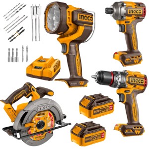 Ingco – Impact Drill, Impact Driver, Circular Saw & Work Lamp Combo – 20V Ingco – Impact Drill, Impact Driver, Circular Saw & Work Lamp Combo – 20V