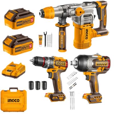 Ingco – Cordless Rotary Hammer, Impact Wrench & Impact Drill Combo – 20V Ingco – Cordless Rotary Hammer, Impact Wrench & Impact Drill Combo – 20V