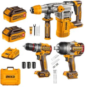 Ingco – Cordless Rotary Hammer, Impact Wrench & Impact Drill Combo – 20V Ingco – Cordless Rotary Hammer, Impact Wrench & Impact Drill Combo – 20V