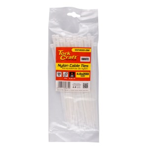 Tork Craft – Nylon Cable Ties 4.8mm X 200mm White – 50 Pieces Tork Craft – Nylon Cable Ties 4.8mm X 200mm White – 50 Pieces