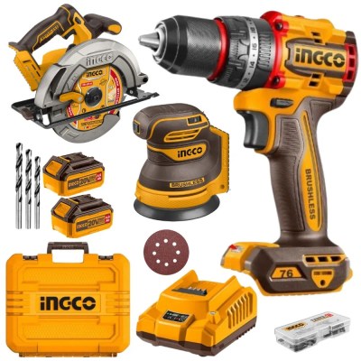 Ingco – Cordless Drill, Circular Saw & Orbital Sander Kit incl Accessories Ingco – Cordless Drill, Circular Saw & Orbital Sander Kit incl Accessories